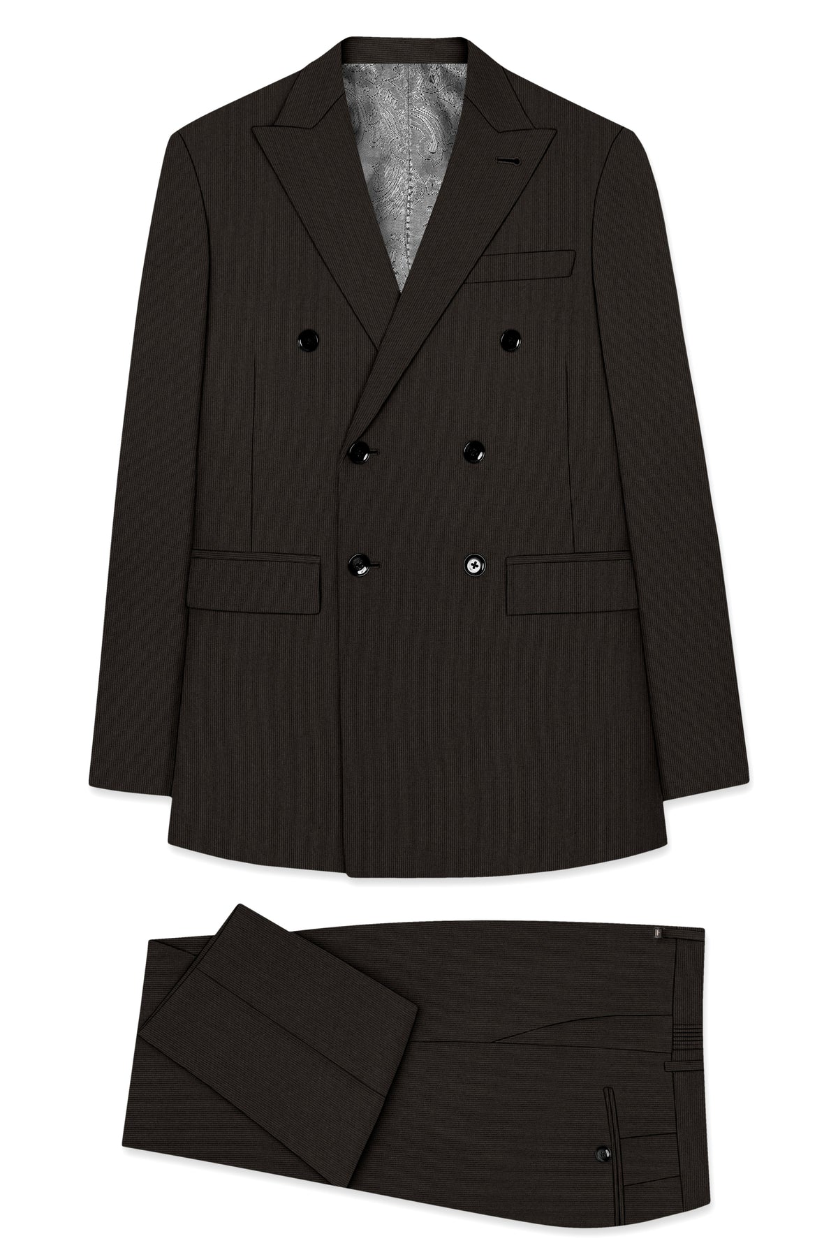 Grayson-Zeus Brown Diamond Textured Wool Rich Slight Stretch Double Breasted Suit