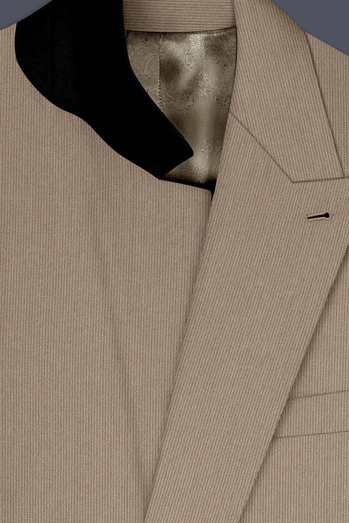 Terran-Sandrift Brown Diamond Textured Wool Rich Slight Stretch Double Breasted Suit