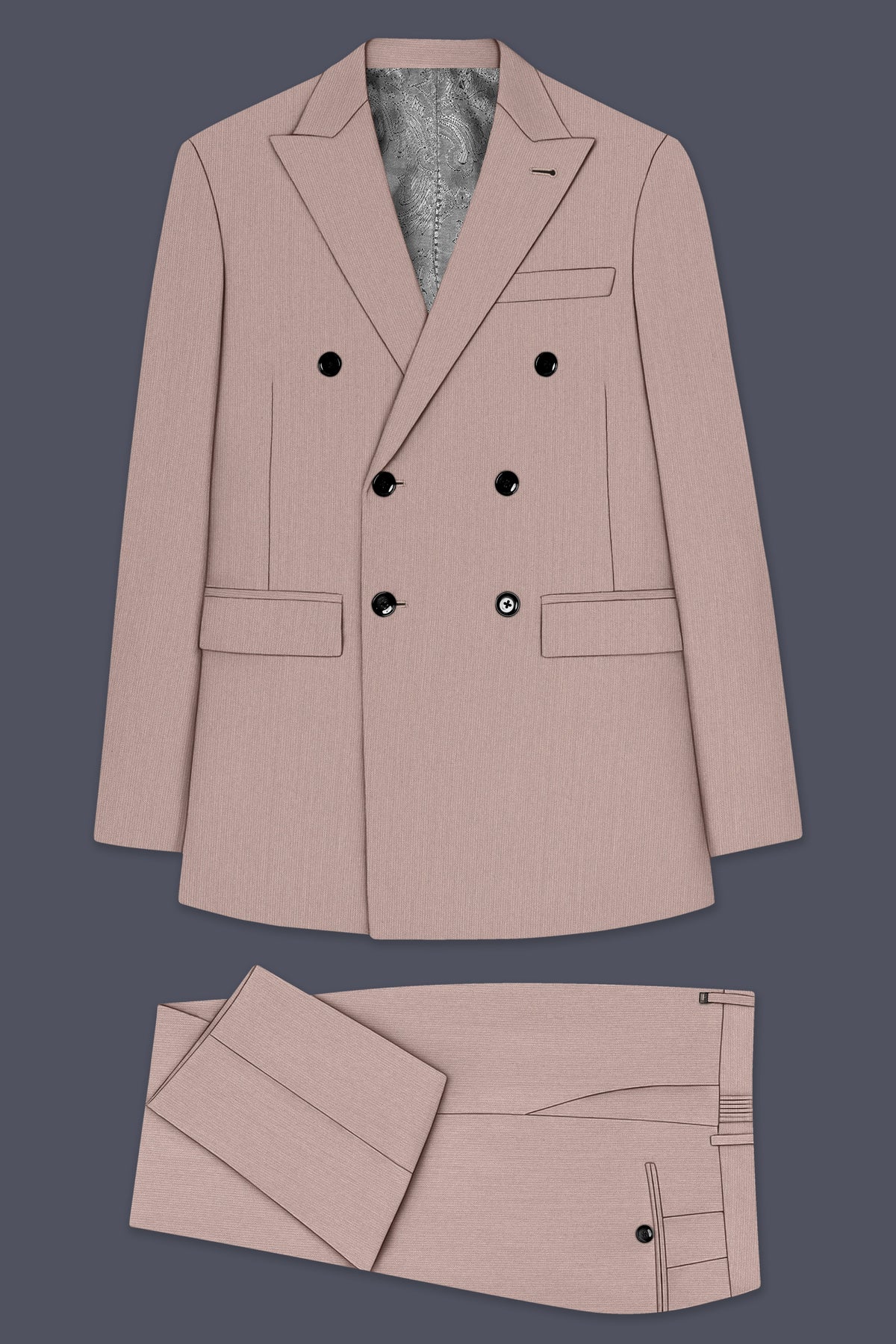 Amelio-Nomad Peach Diamond Textured Wool Rich Slight Stretch Double Breasted Suit