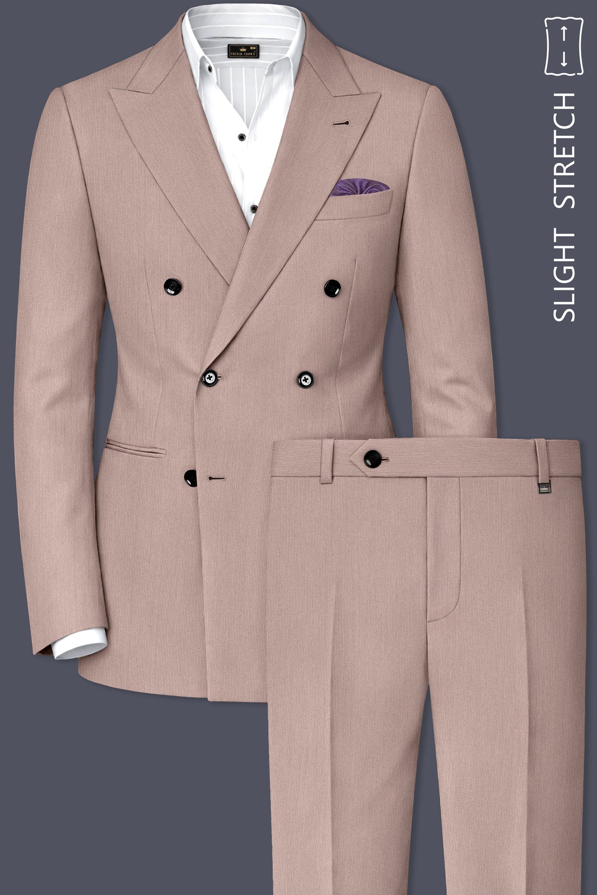 Amelio-Nomad Peach Diamond Textured Wool Rich Slight Stretch Double Breasted Suit