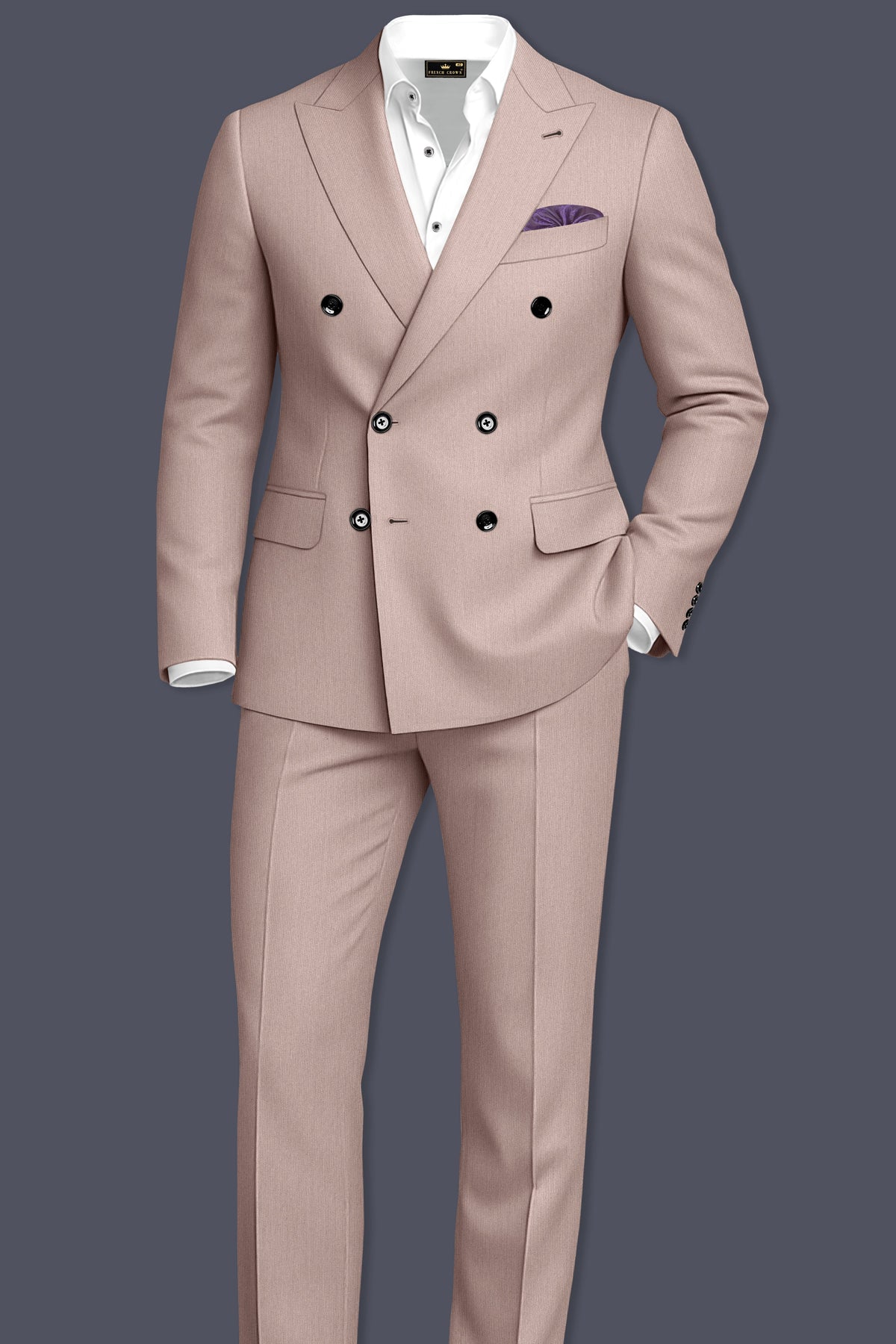 Amelio-Nomad Peach Diamond Textured Wool Rich Slight Stretch Double Breasted Suit