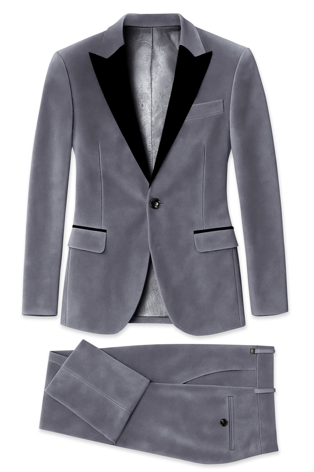 Velluto-Tuna Gray Velvet Peak Lapel Tuxedo Suit