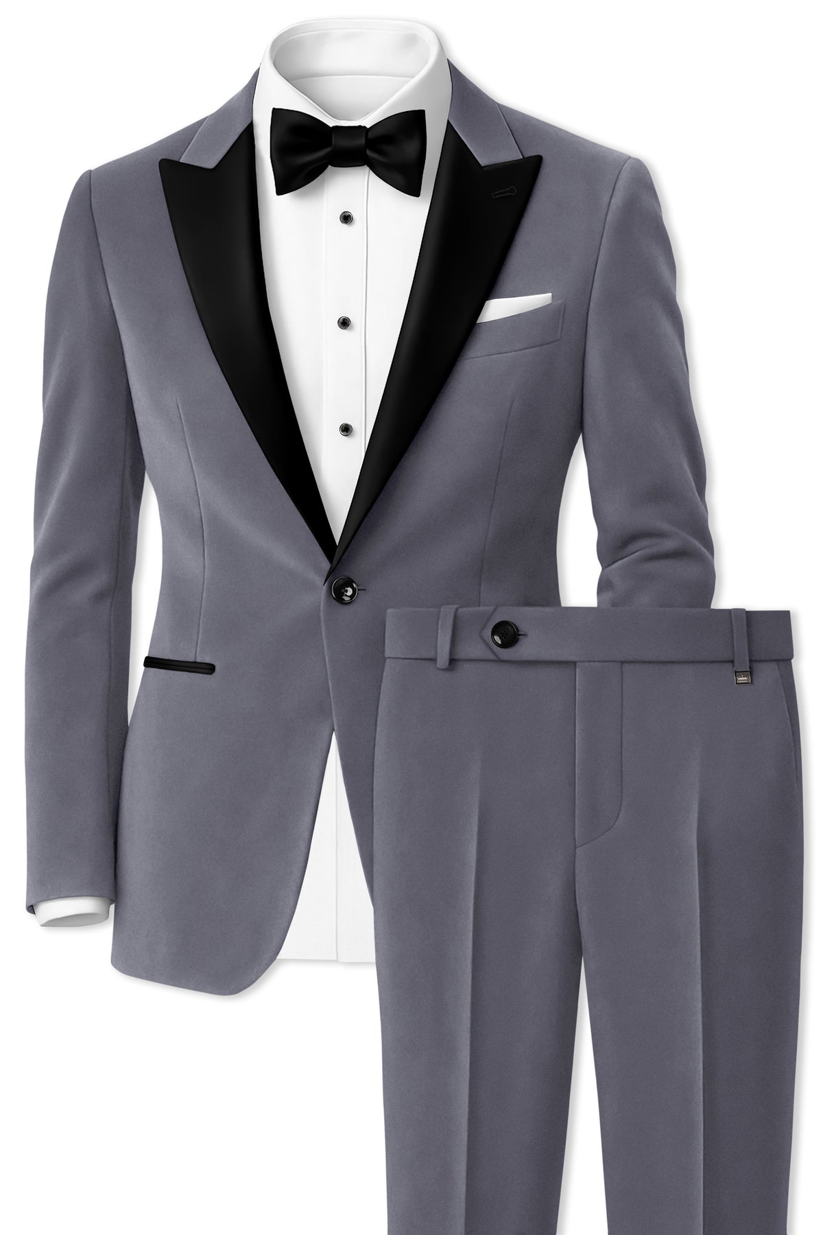 Velluto-Tuna Gray Velvet Peak Lapel Tuxedo Suit