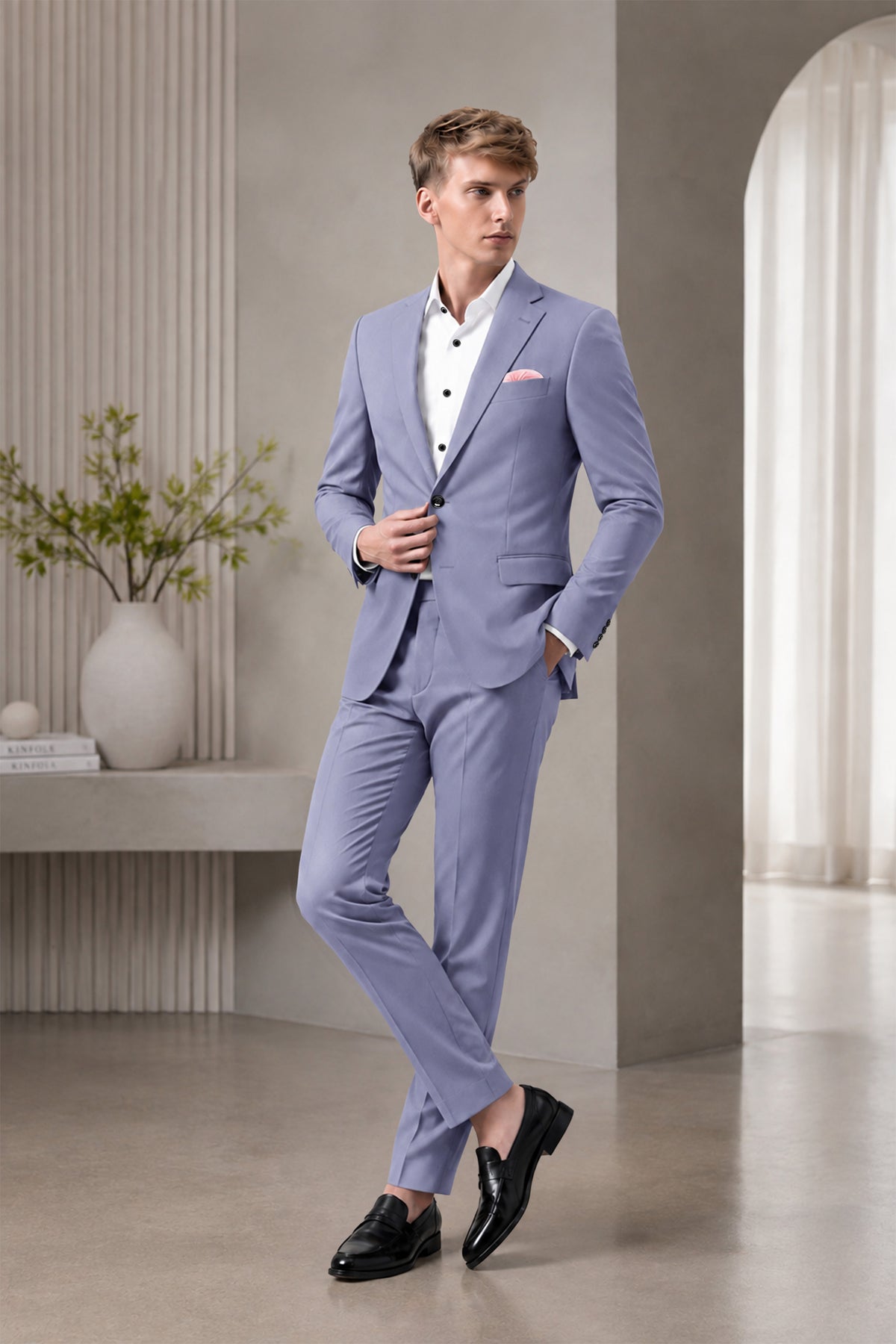 Royale-Chatelle Purple Diamond Textured Wool Rich Slight Stretch Single Breasted Suit