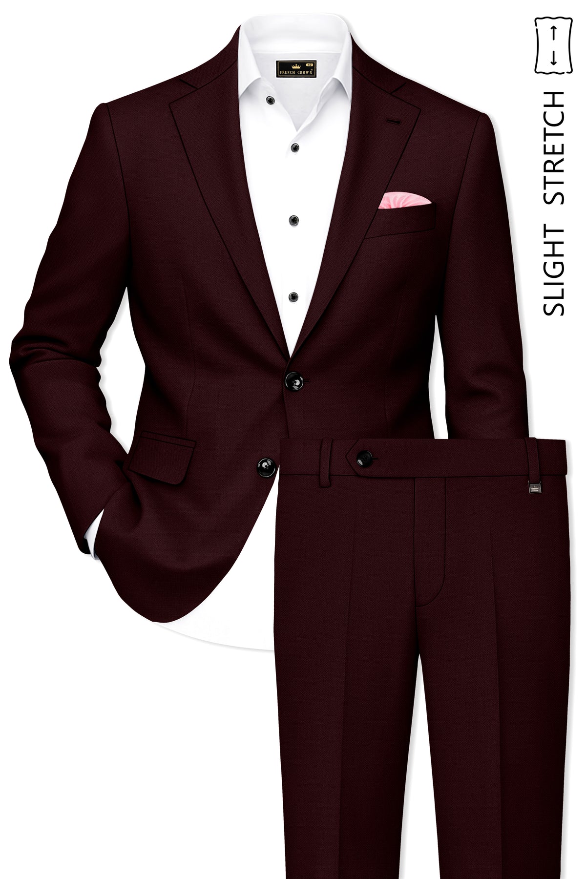 Ardent-Creole Maroon Diamond Textured Wool Rich Slight Stretch Single Breasted Suit