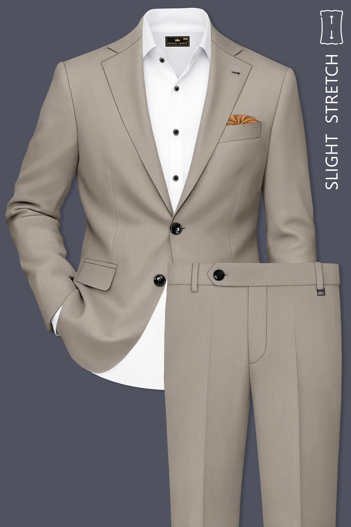 Mavren-Taupe Brown Diamond Textured Wool Rich Slight Stretch Single Breasted Suit