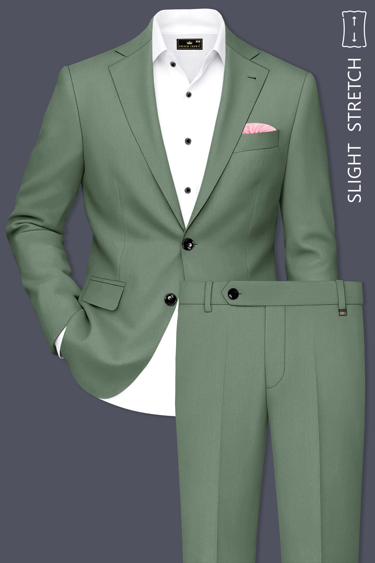 Avon-Glade Green Diamond Textured Wool Rich Slight Stretch Single Breasted Suit