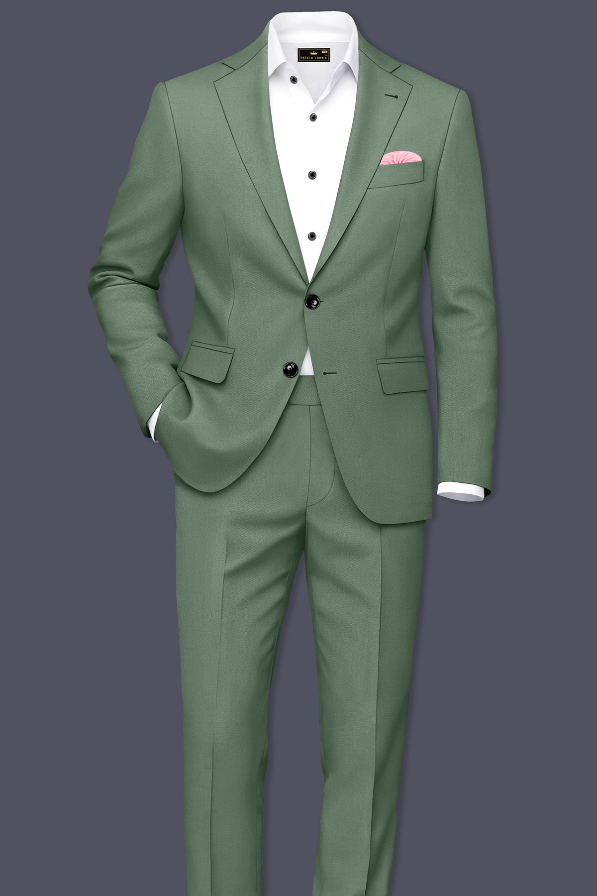 Avon-Glade Green Diamond Textured Wool Rich Slight Stretch Single Breasted Suit