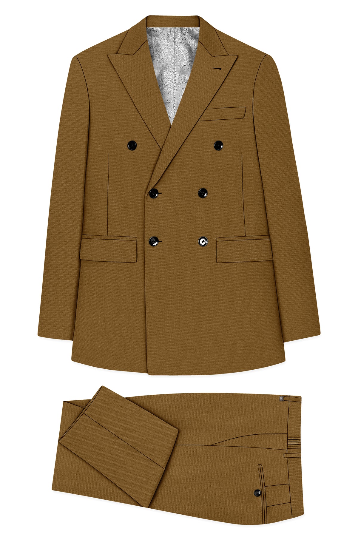 Sartoro-Otter Brown Diamond Textured Wool Rich Slight Stretch Double Breasted Suit