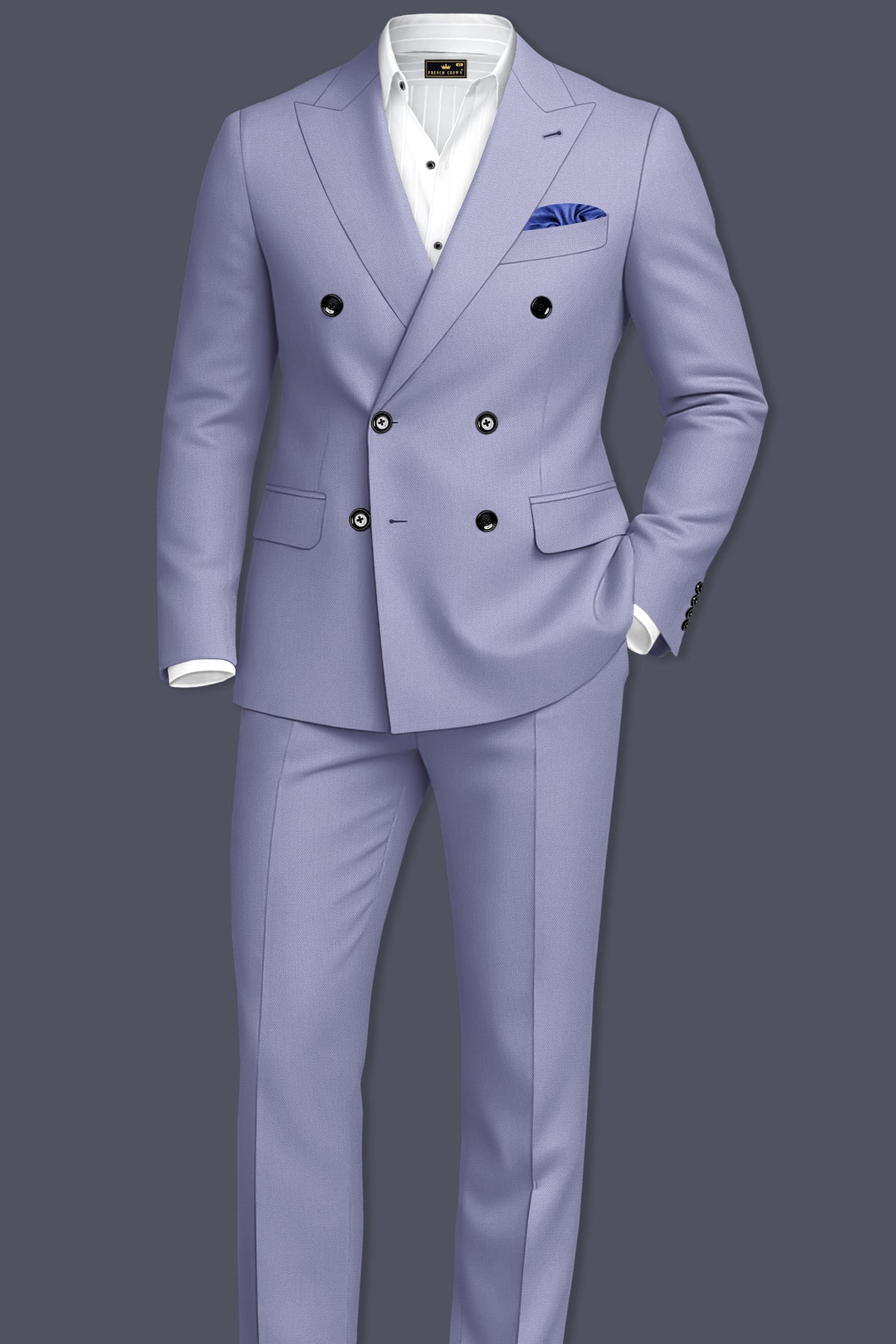 Royale-Chatelle Purple Diamond Textured Wool Rich Slight Stretch Double Breasted Suit