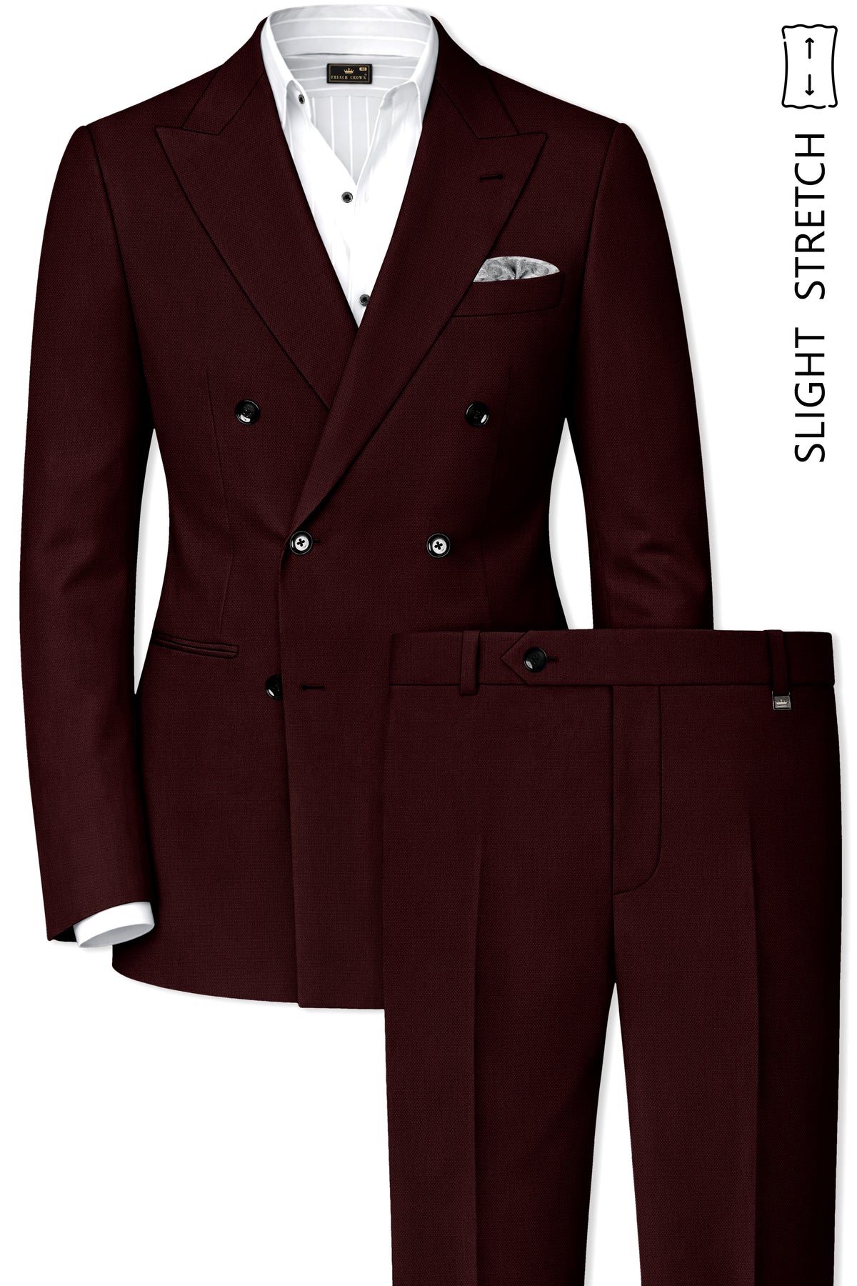 Ardent-Creole Maroon Diamond Textured Wool Rich Slight Stretch Double Breasted Suit