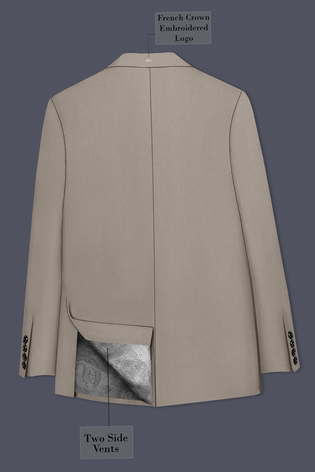 Mavren-Taupe Brown Diamond Textured Wool Rich Slight Stretch Double Breasted Suit
