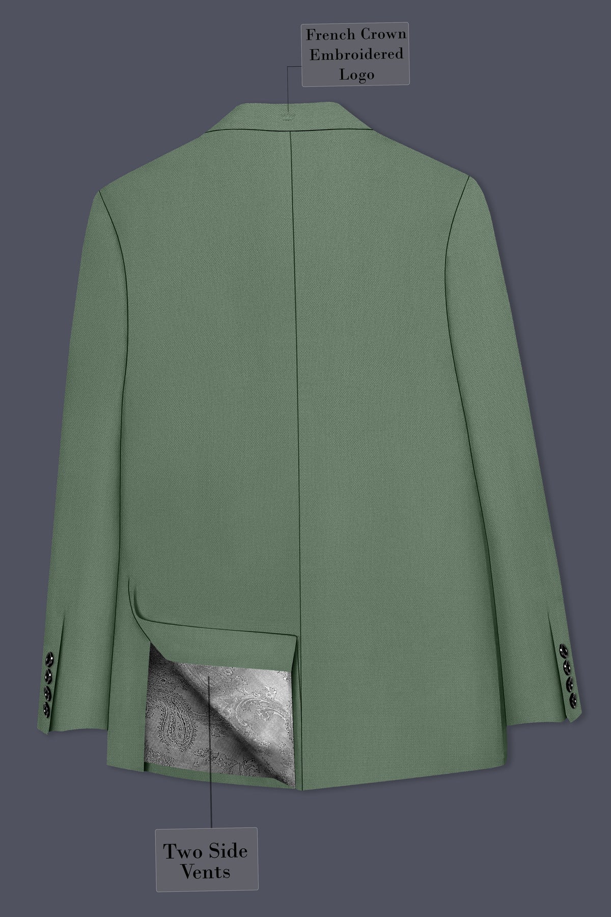 Avon-Glade Green Diamond Textured Wool Rich Slight Stretch Double Breasted Suit