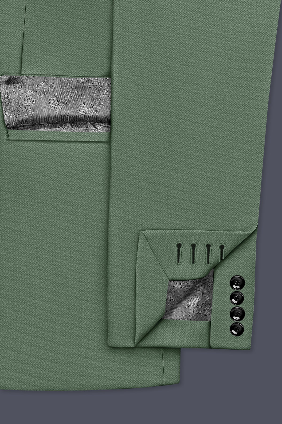 Avon-Glade Green Diamond Textured Wool Rich Slight Stretch Double Breasted Suit