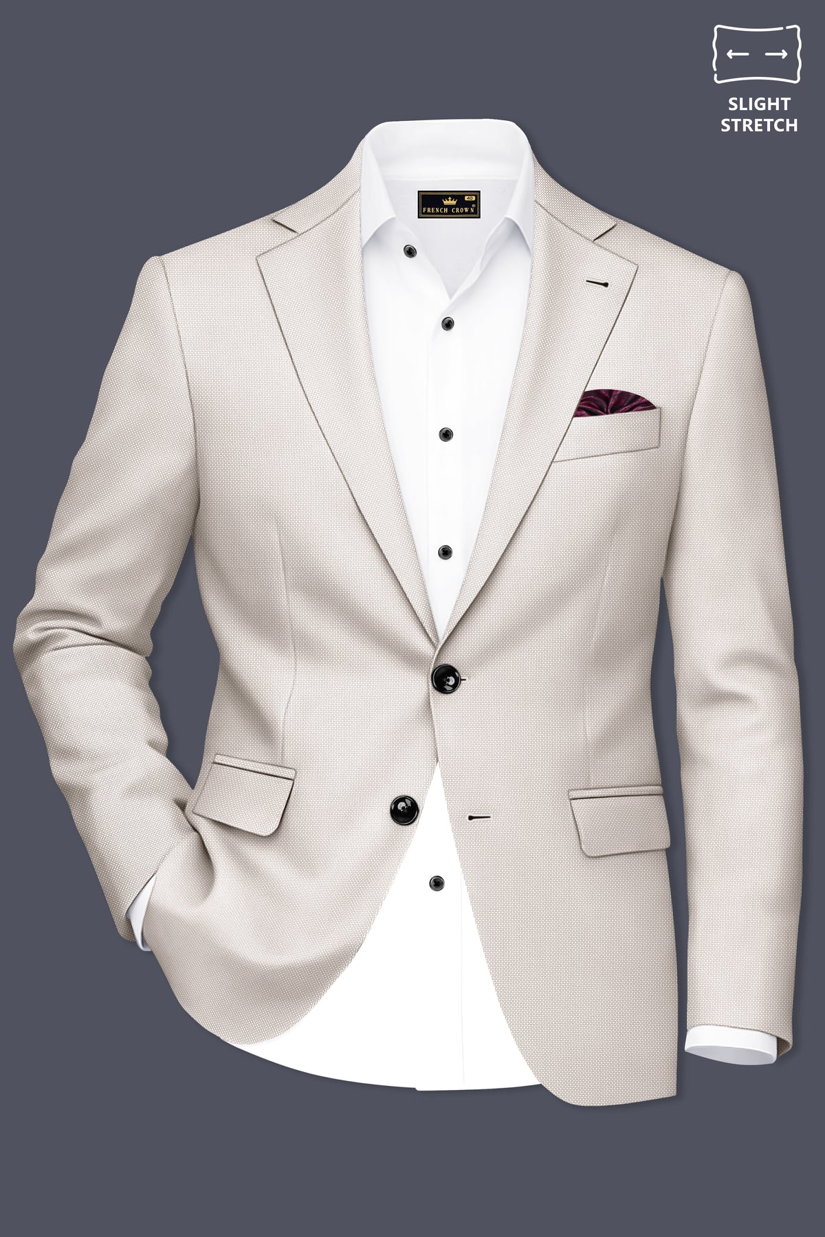 Dorian-Gainsboro Gray Diamond Textured Wool Rich Slight Stretch Single Breasted Suit