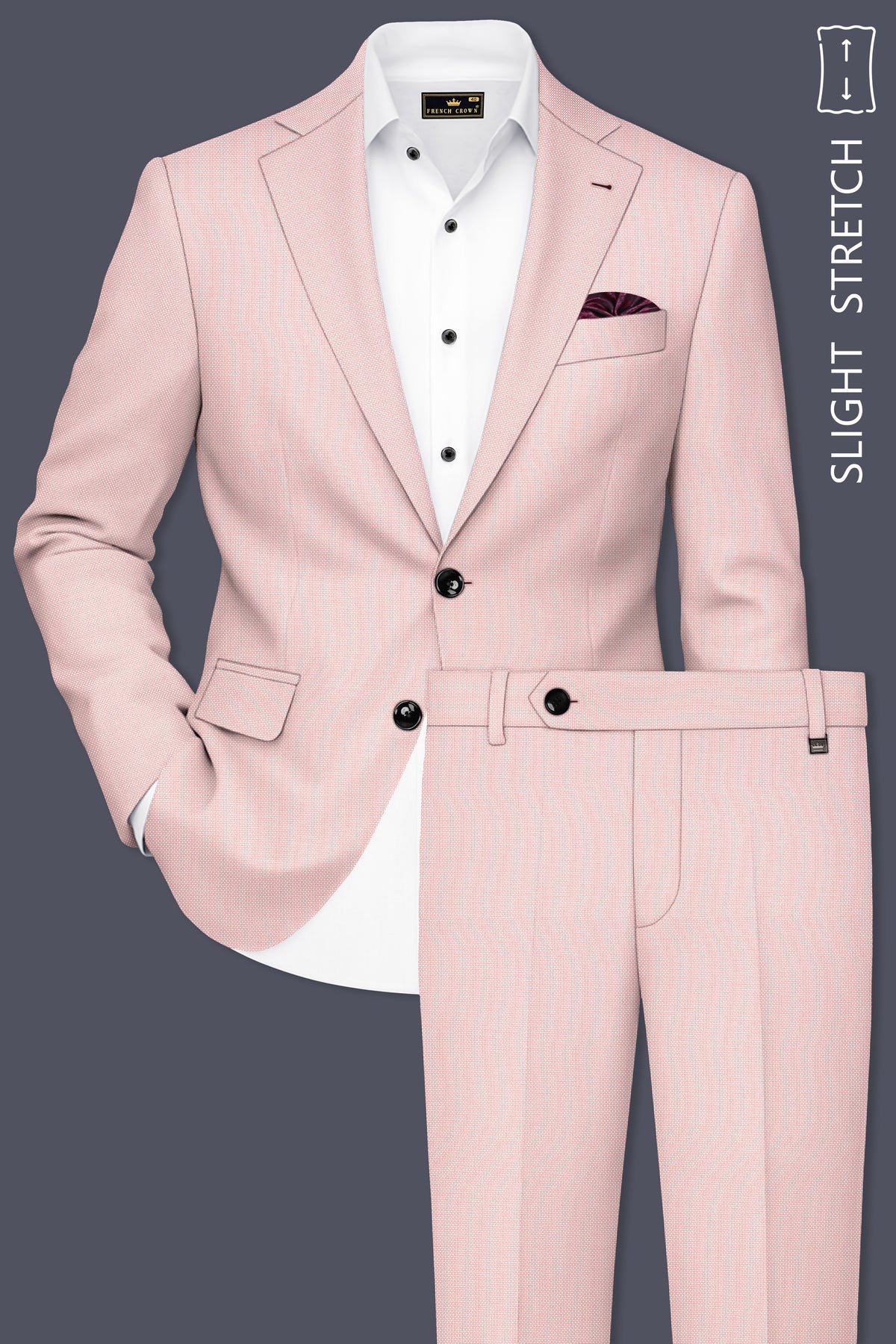 Blush-Cosmos Pink Diamond Textured Wool Rich Slight Stretch Single Breasted Suit