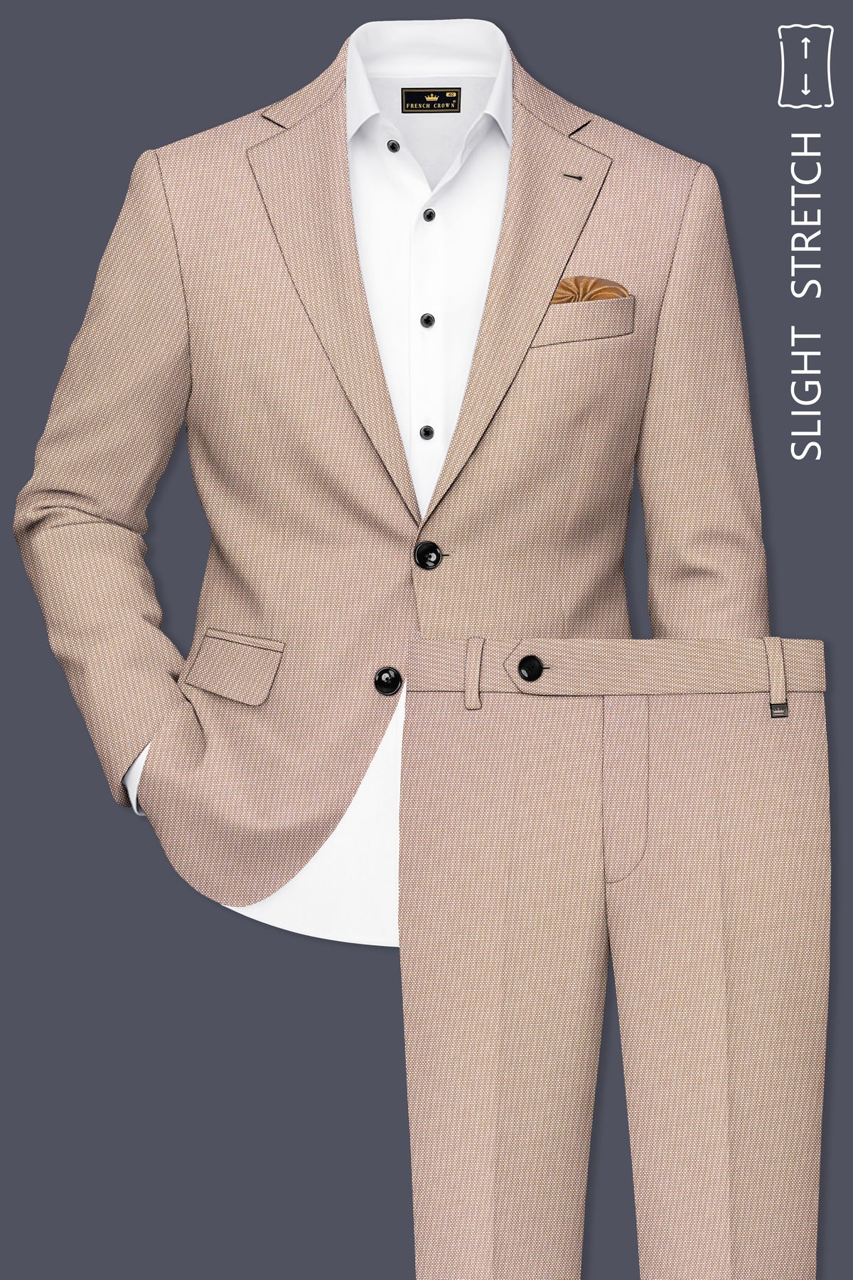 Terrano-Rodeo Brown Diamond Textured Wool Rich Slight Stretch Single Breasted Suit