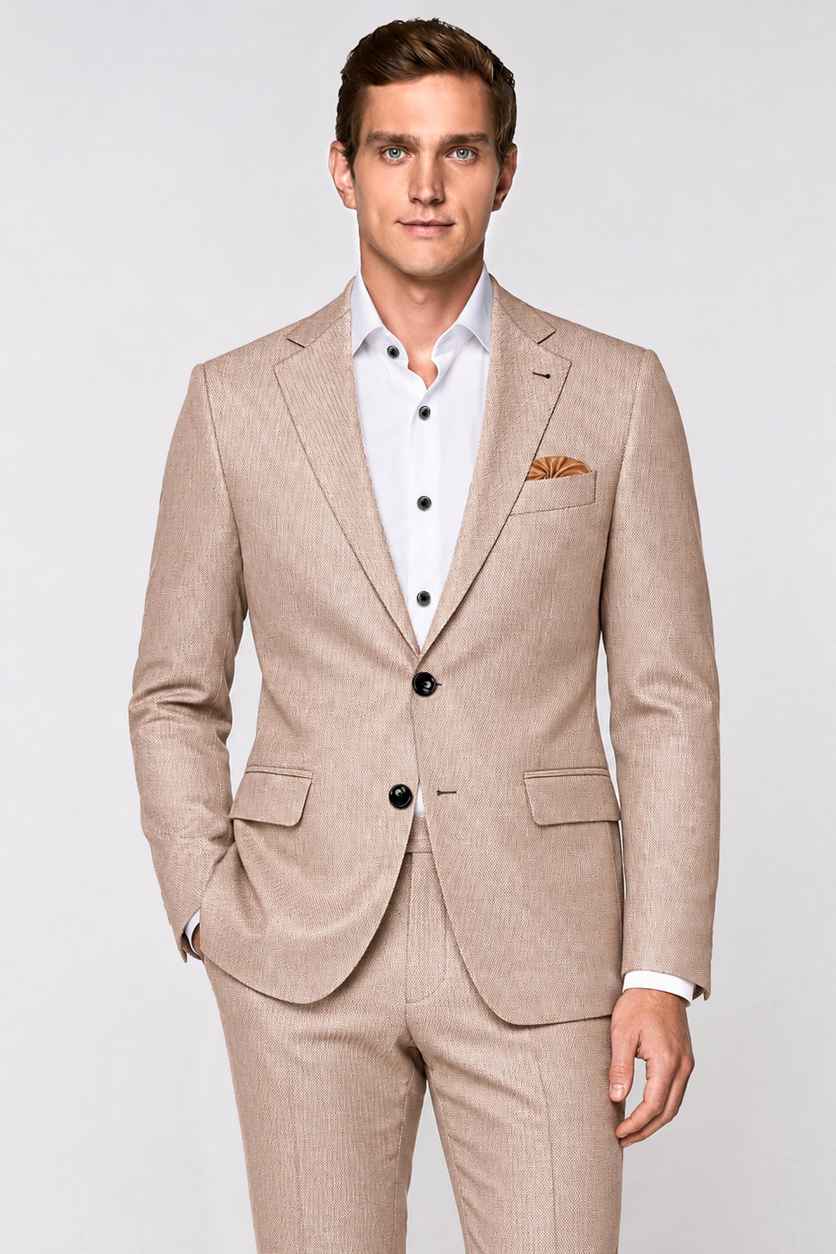 Terrano-Rodeo Brown Diamond Textured Wool Rich Slight Stretch Single Breasted Suit