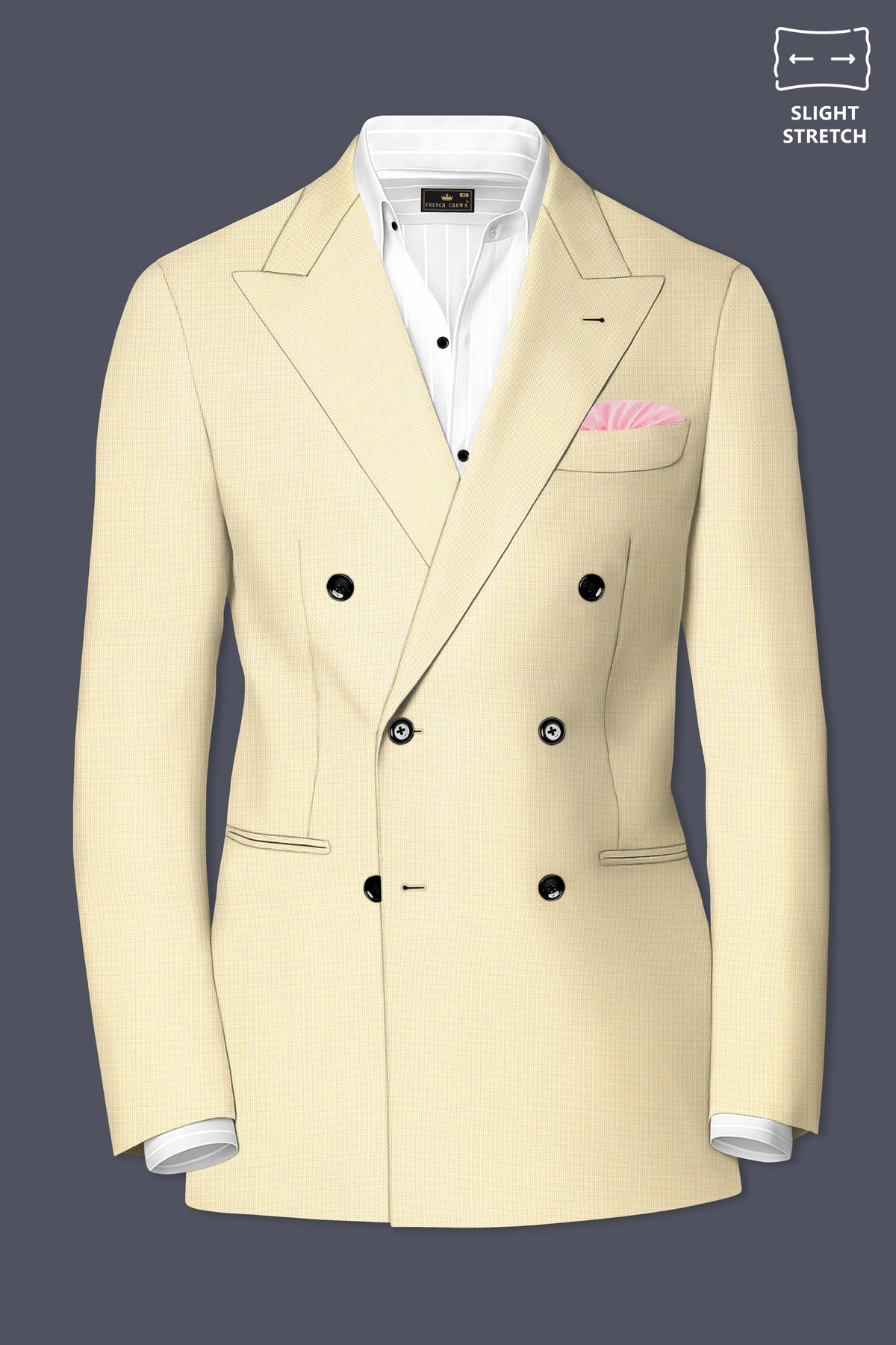 Lumine-Bavarian Cream Diamond Textured Wool Rich Slight Stretch Double Breasted Suit