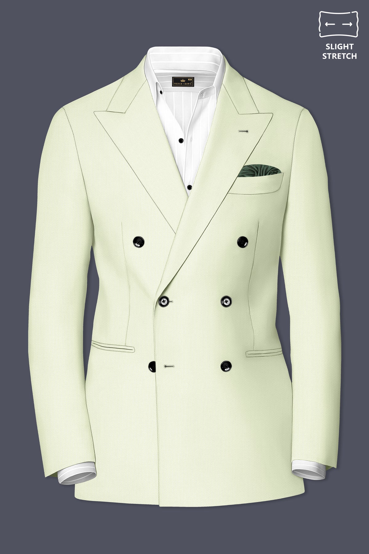 Verdant-Bud Green Diamond Textured Wool Rich Slight Stretch Double Breasted Suit
