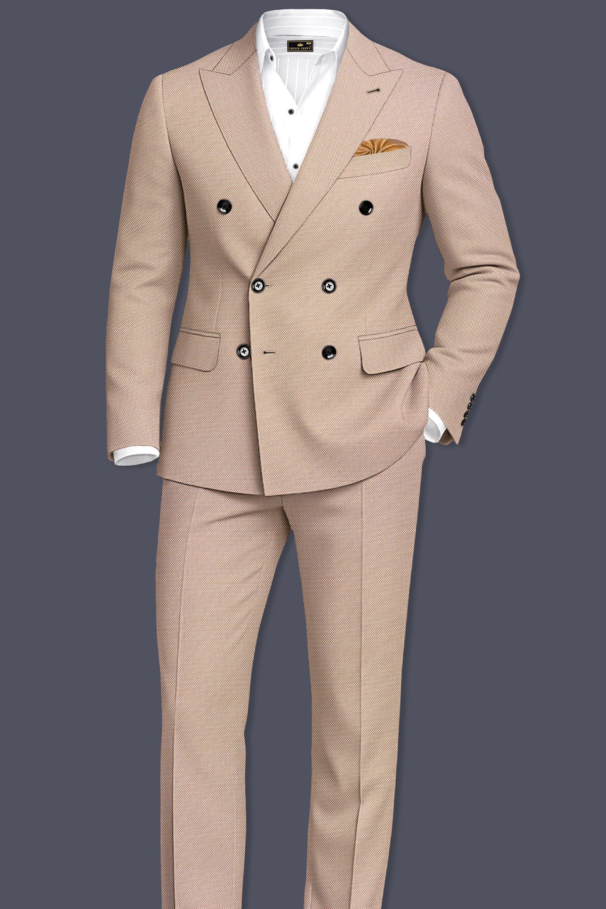 Terrano-Rodeo Brown Diamond Textured Wool Rich Slight Stretch Double Breasted Suit