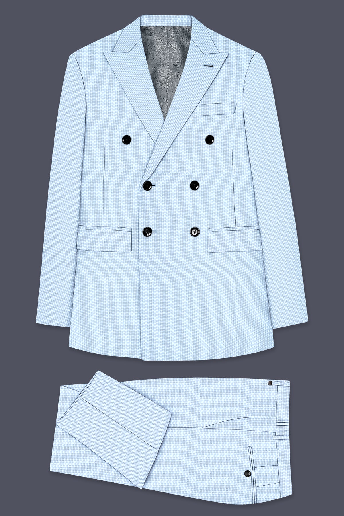 Azure-Hawkes Blue Diamond Textured Wool Rich Slight Stretch Double Breasted Suit