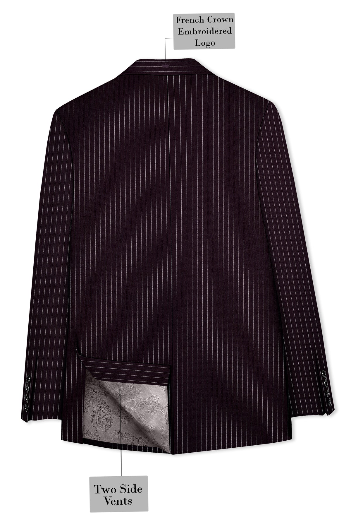 Vesper-Gondola Maroon Chalk Striped Wool Rich Wrinkle-Free Fluid Drape Fabric Single Breasted Suit