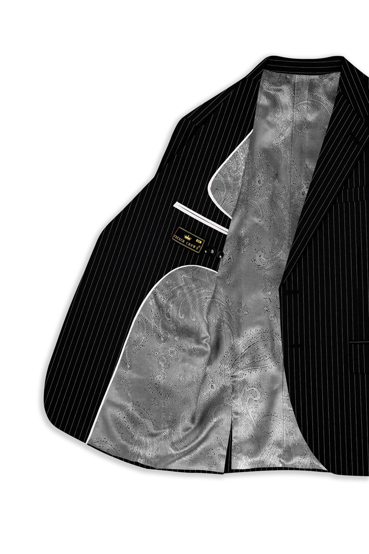 Noble-Jade Black Chalk Striped Wool Rich Wrinkle-Free Fluid Drape Fabric Single Breasted Suit
