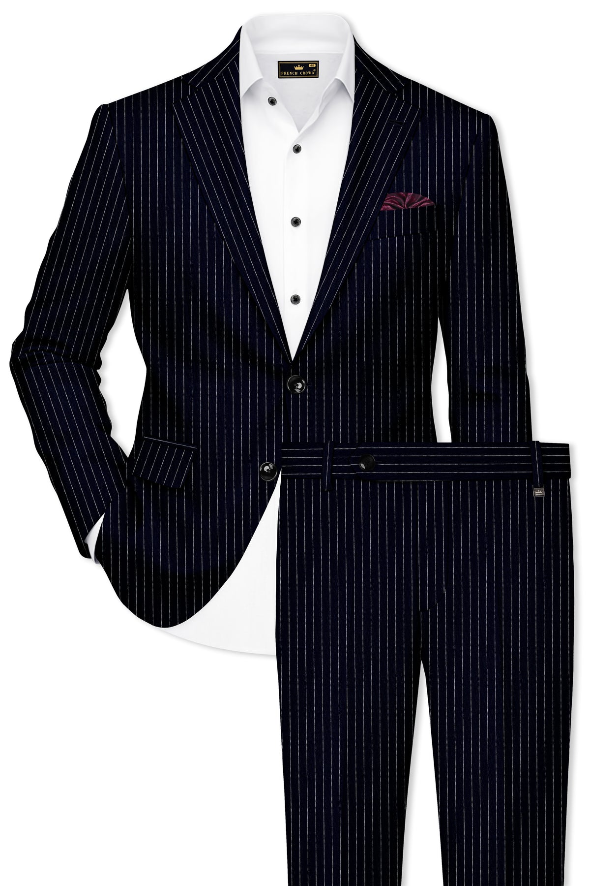 Windsor-Navy Blue Chalk Striped Wool Rich Wrinkle-Free Fluid Drape Fabric Single Breasted Suit
