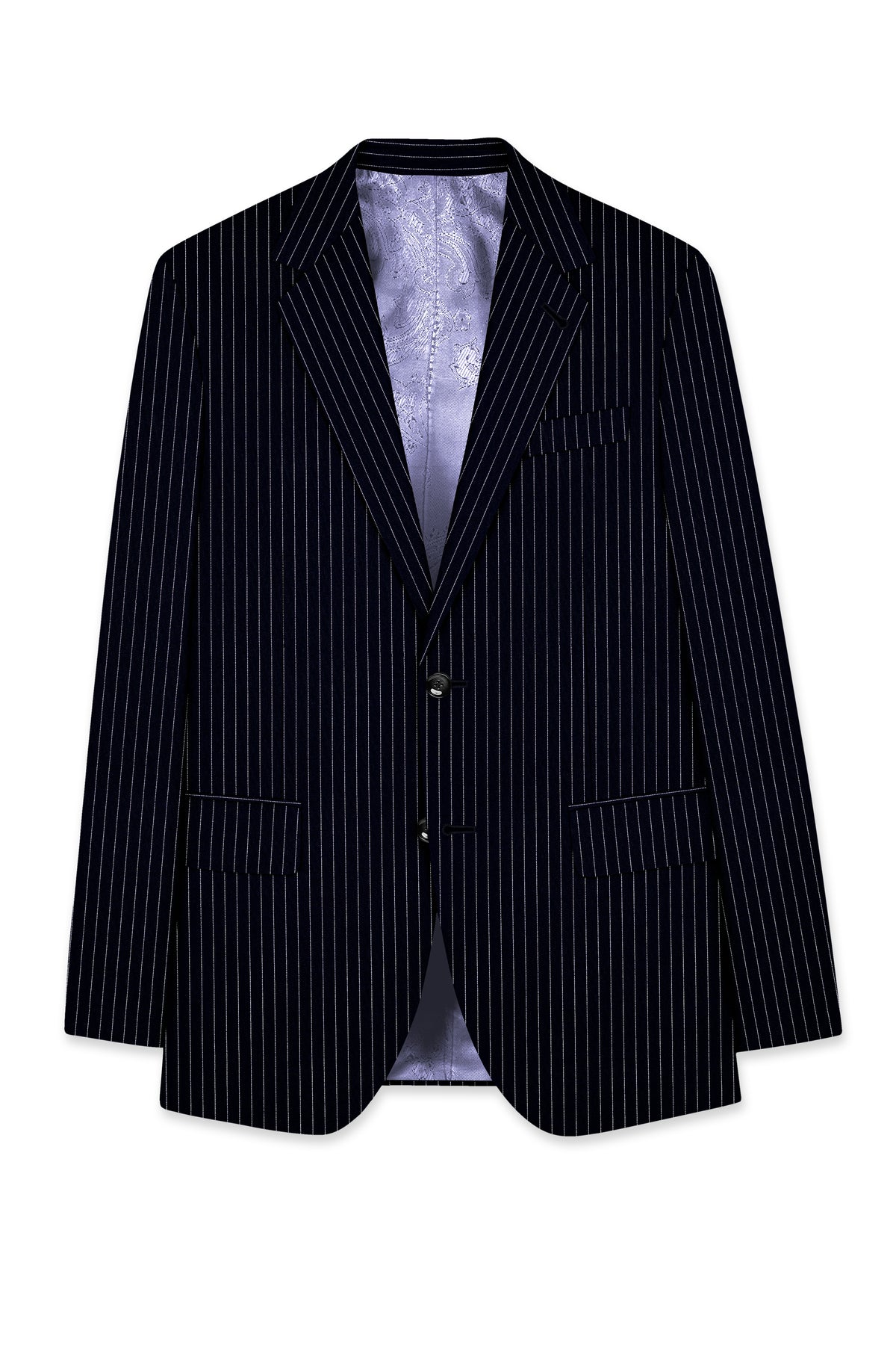 Windsor-Navy Blue Chalk Striped Wool Rich Wrinkle-Free Fluid Drape Fabric Single Breasted Suit