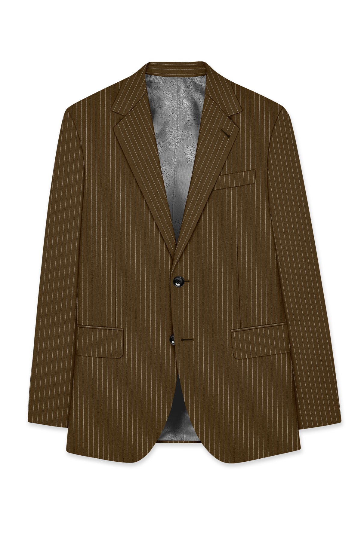 Sable-Antique Brown Chalk Striped Wool Rich Wrinkle-Free Fluid Drape Fabric Single Breasted Suit