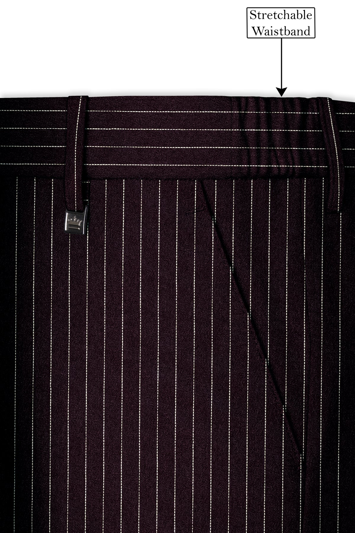 Vesper-Gondola Maroon Chalk Striped Wool Rich Wrinkle-Free Fluid Drape Fabric Double Breasted Suit