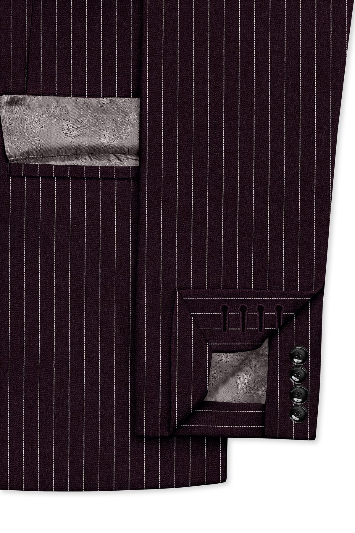 Vesper-Gondola Maroon Chalk Striped Wool Rich Wrinkle-Free Fluid Drape Fabric Double Breasted Suit