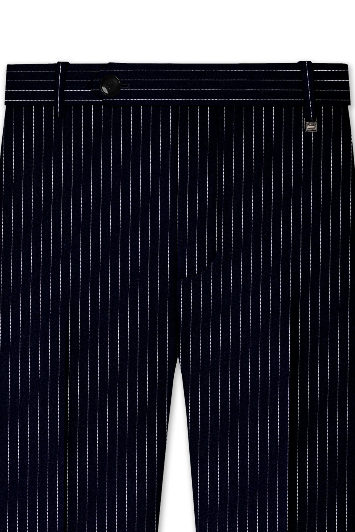 Windsor-Navy Blue Chalk Striped Wool Rich Wrinkle-Free Fluid Drape Fabric Double Breasted Suit