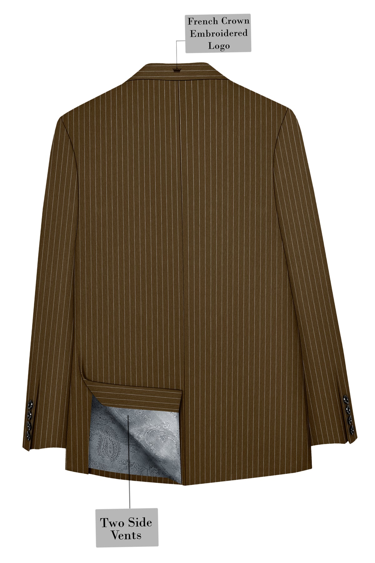 Sable-Antique Brown Chalk Striped Wool Rich Wrinkle-Free Fluid Drape Fabric Double Breasted Suit