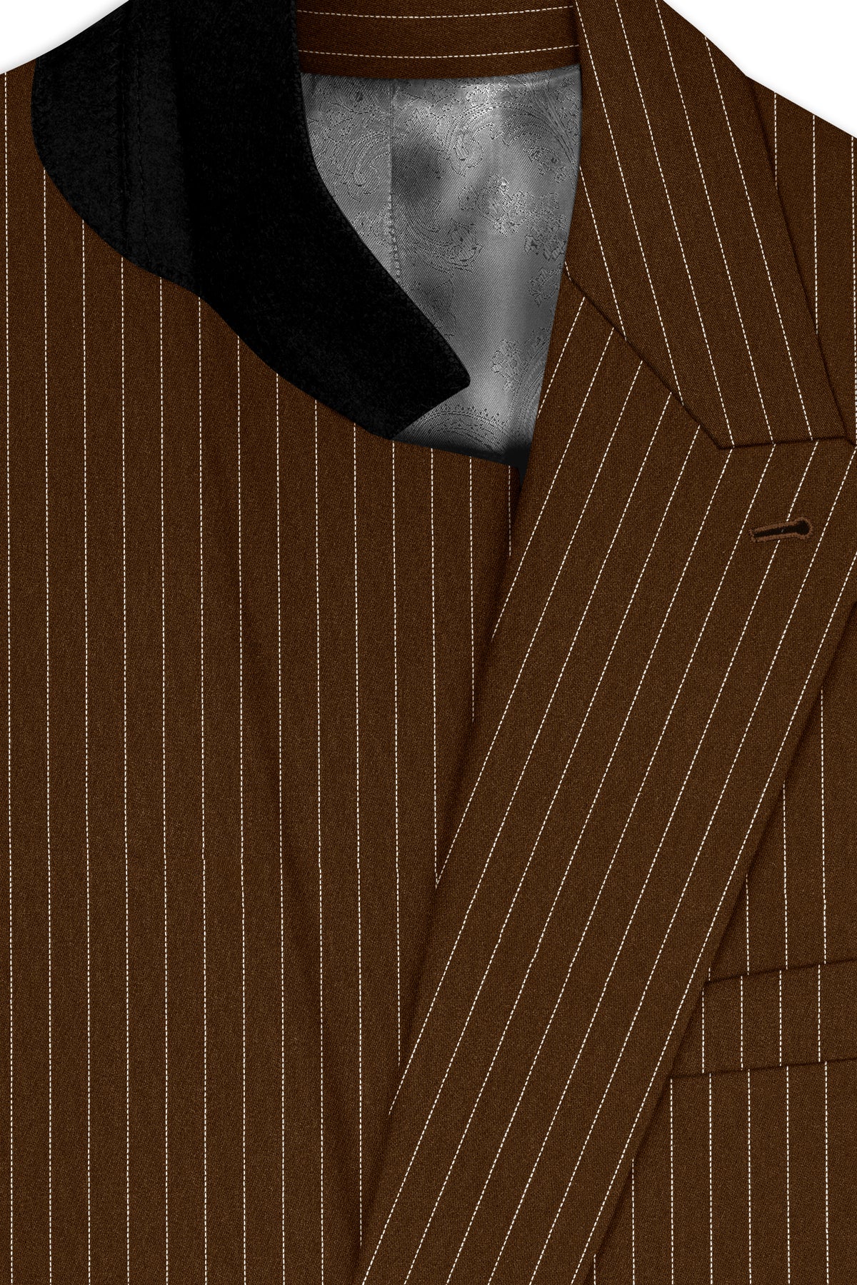Everton-Clinker Brown Chalk Striped Wool Rich Wrinkle-Free Fluid Drape Fabric Double Breasted Suit