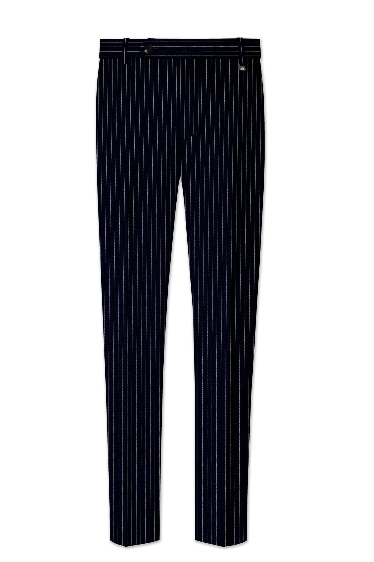 Windsor-Navy Blue Chalk Striped Wool Rich Wrinkle-Free Fluid Drape Fabric Tuxedo Suit