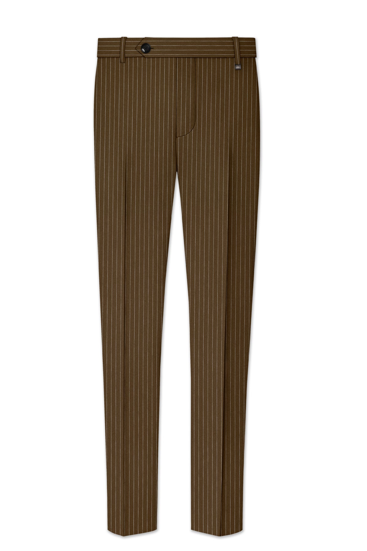 Sable-Antique Brown Chalk Striped Wool Rich Wrinkle-Free Fluid Drape Fabric Cross Bandhgala Suit