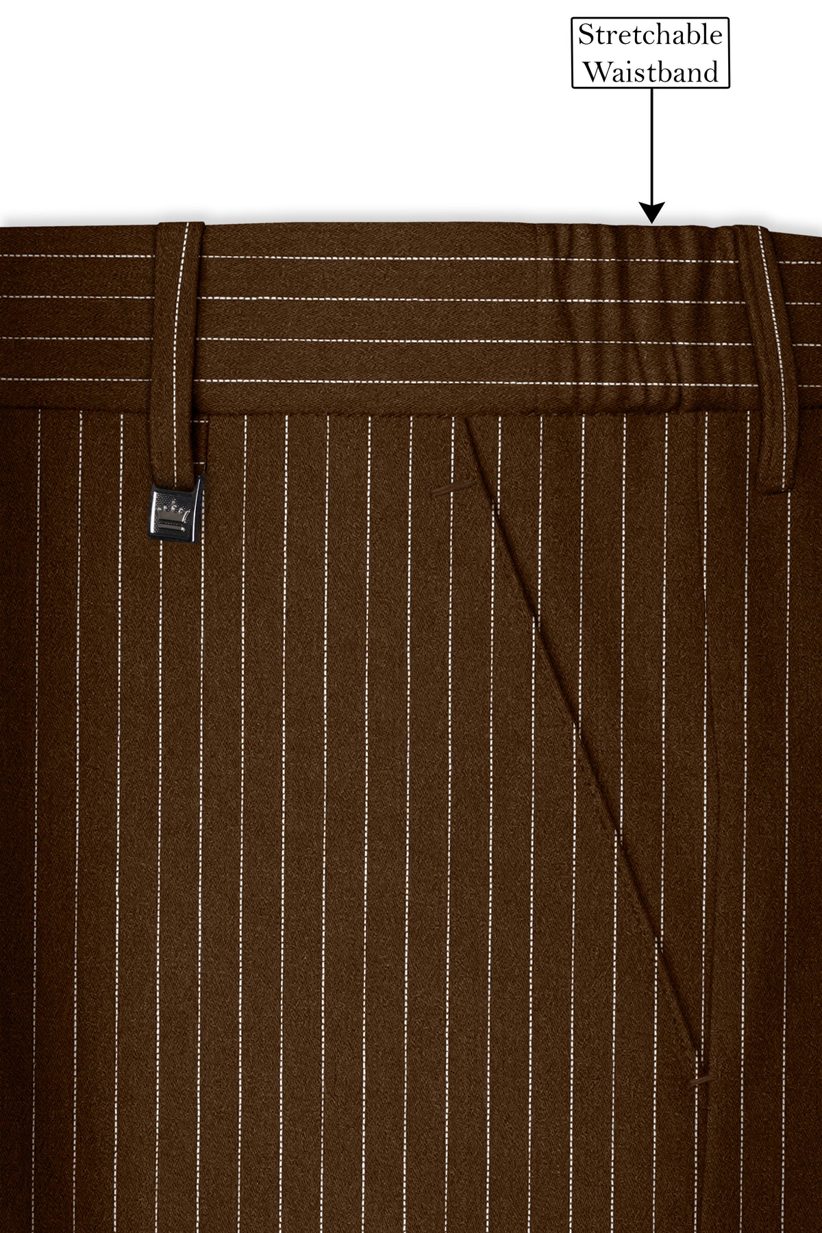 Everton-Clinker Brown Chalk Striped Wool Rich Wrinkle-Free Fluid Drape Fabric Cross Bandhgala Suit