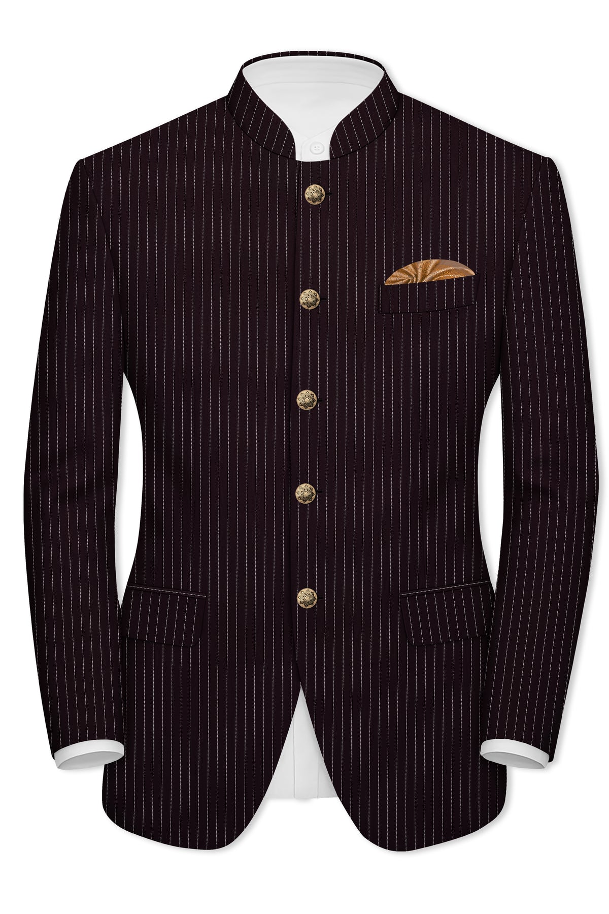 Vesper-Gondola Maroon Chalk Striped Wool Rich Wrinkle-Free Fluid Drape Fabric Bandhgala Suit