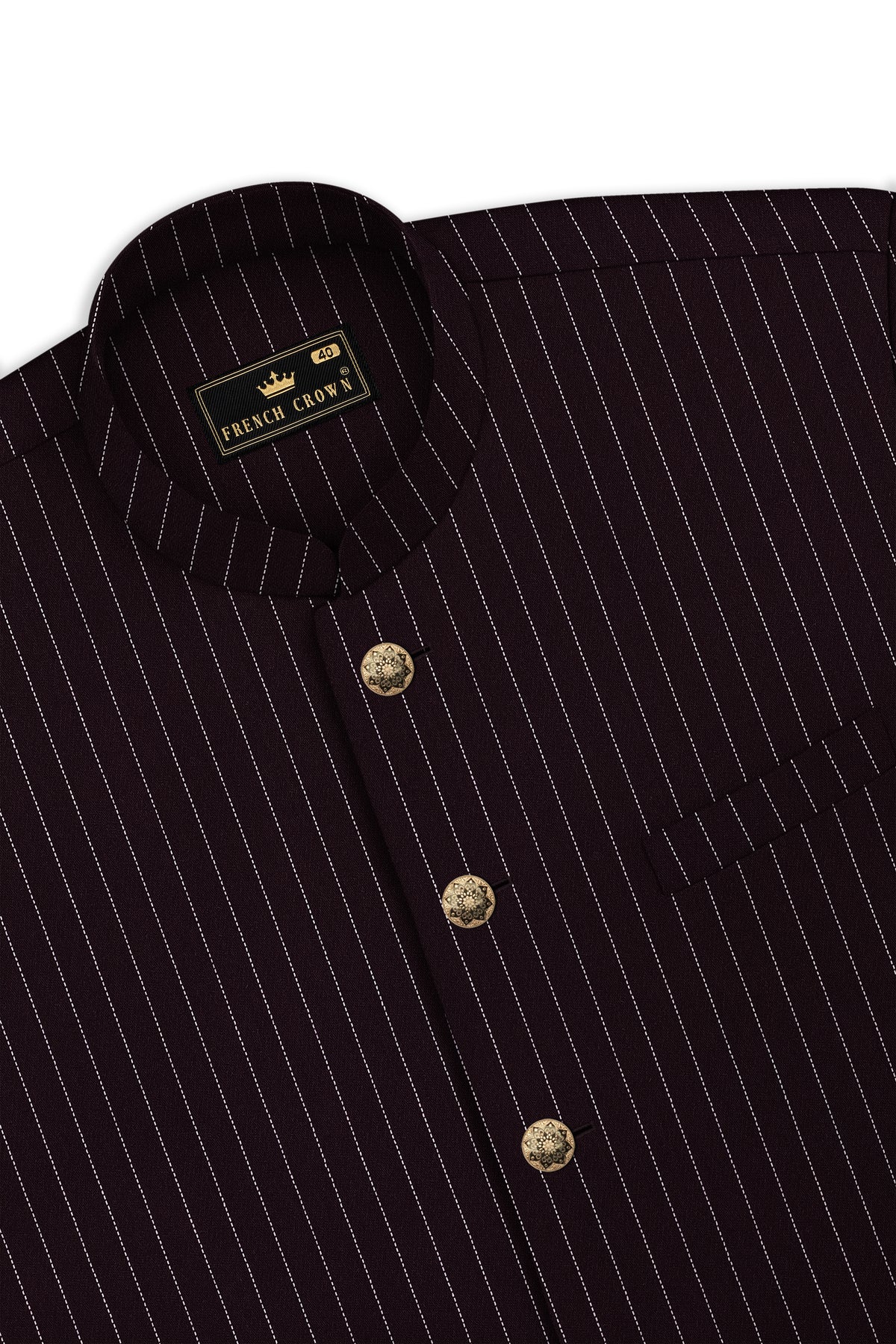 Vesper-Gondola Maroon Chalk Striped Wool Rich Wrinkle-Free Fluid Drape Fabric Bandhgala Suit
