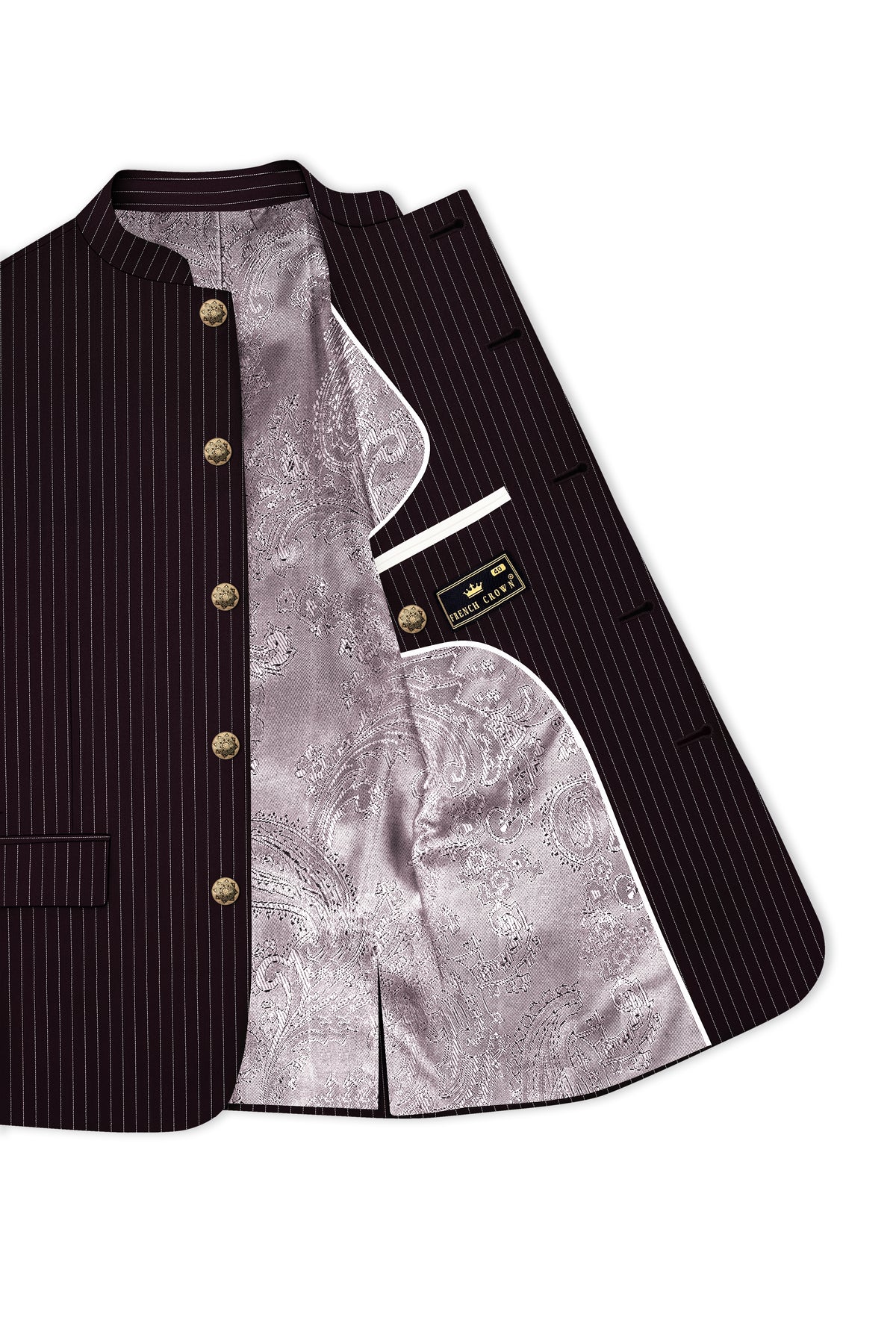Vesper-Gondola Maroon Chalk Striped Wool Rich Wrinkle-Free Fluid Drape Fabric Bandhgala Suit