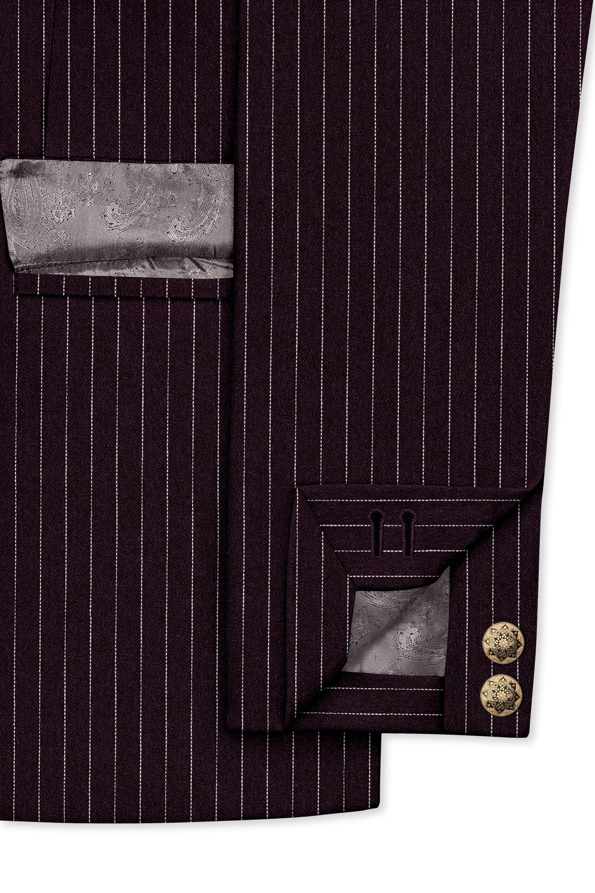 Vesper-Gondola Maroon Chalk Striped Wool Rich Wrinkle-Free Fluid Drape Fabric Bandhgala Suit