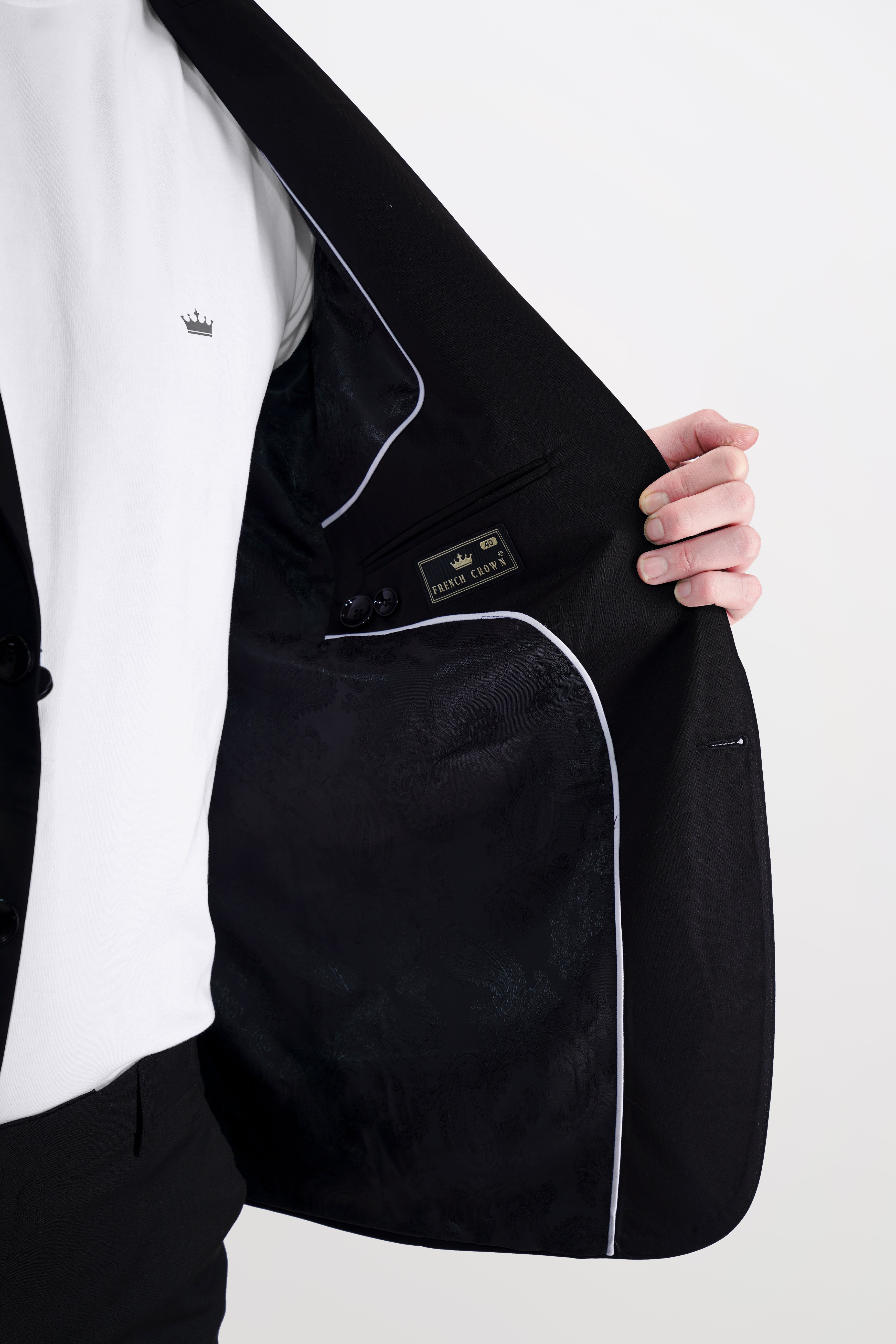 Jade Black Stretchable Subtle Sheen Patch Pockets Performance Suit