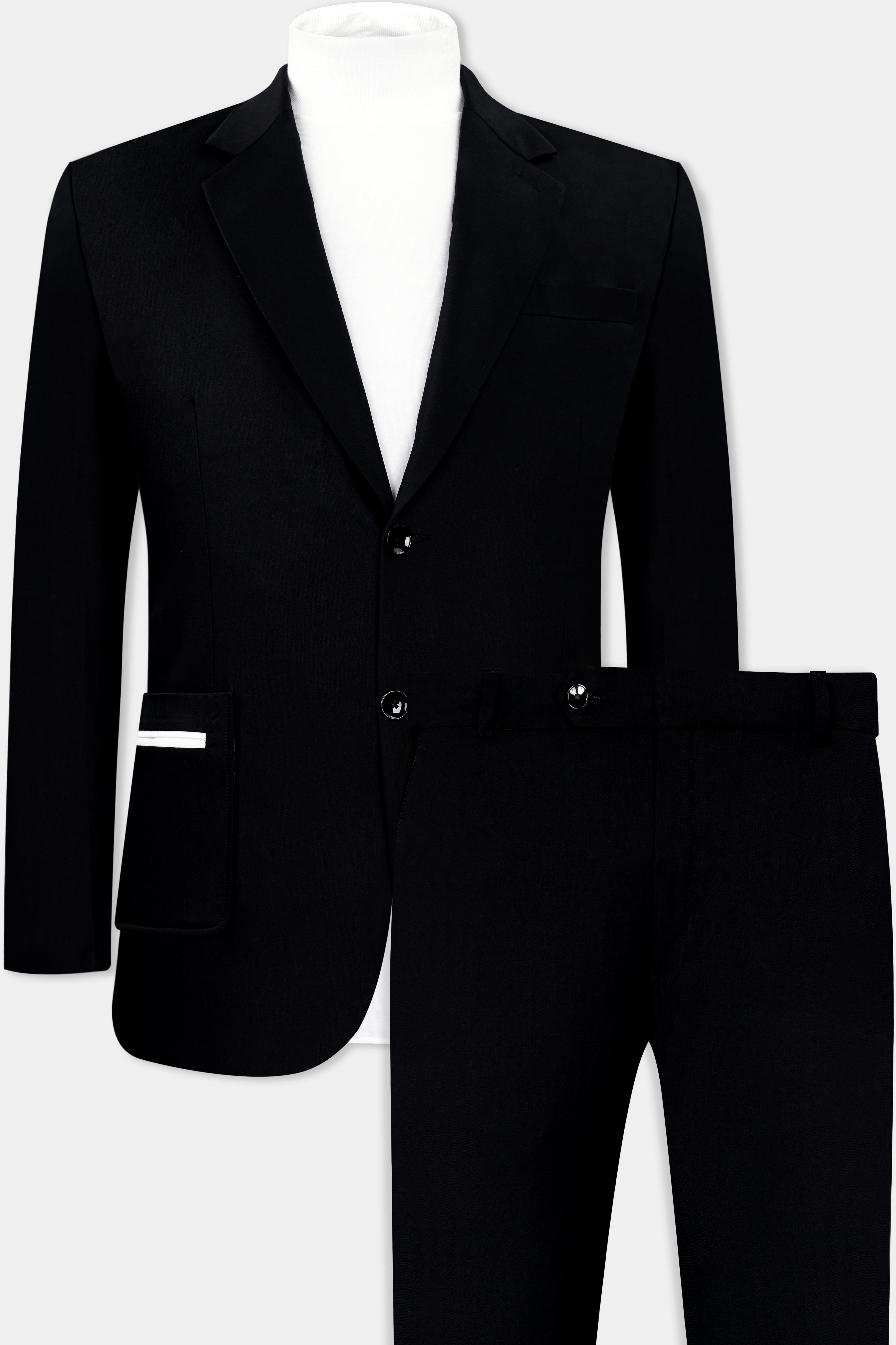 Jade Black Stretchable Subtle Sheen Patch Pockets Performance Suit