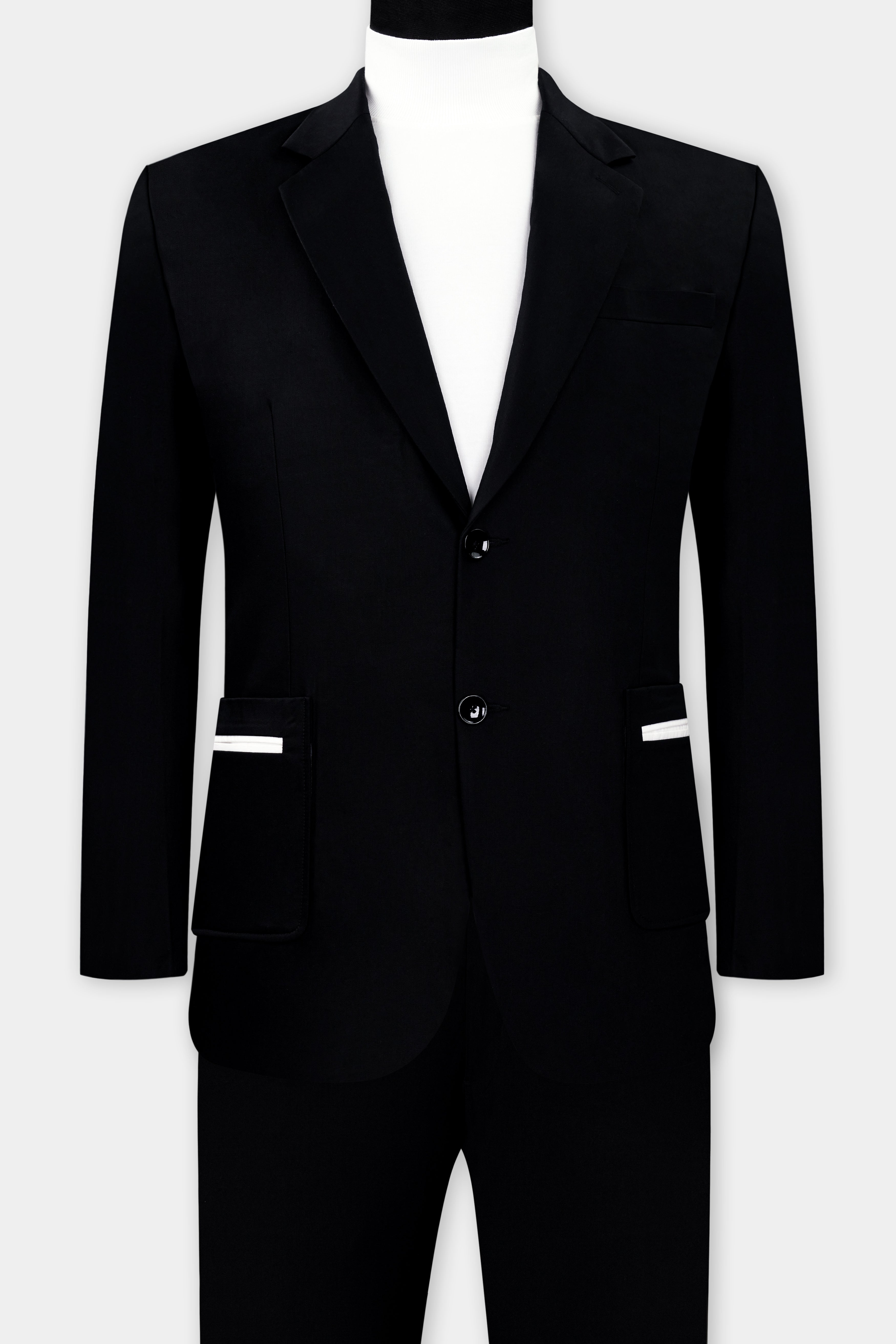 Jade Black Stretchable Subtle Sheen Patch Pockets Performance Suit