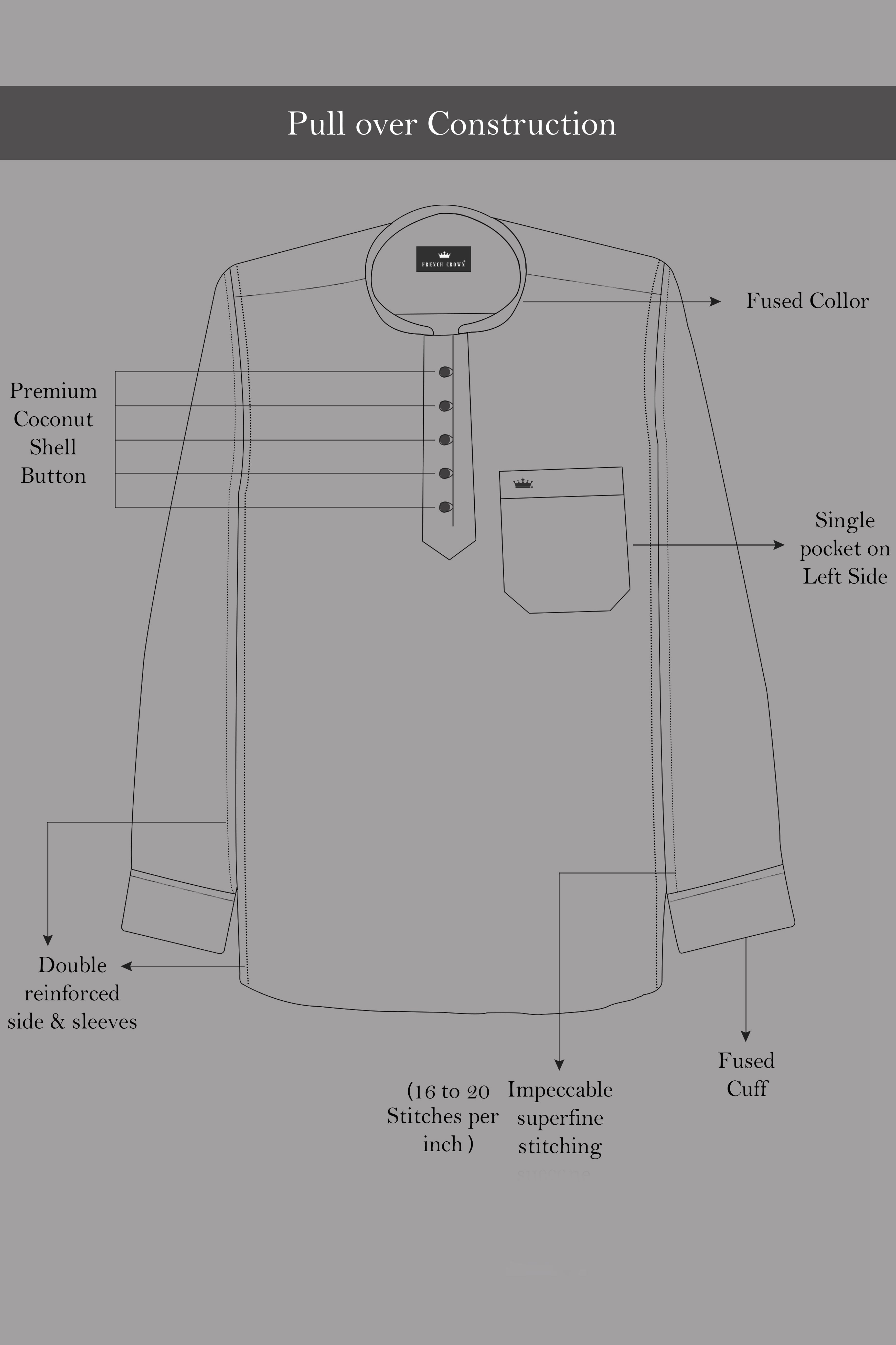 Heather Gray and White Indian Printed Premium Cotton Kurta Shirt