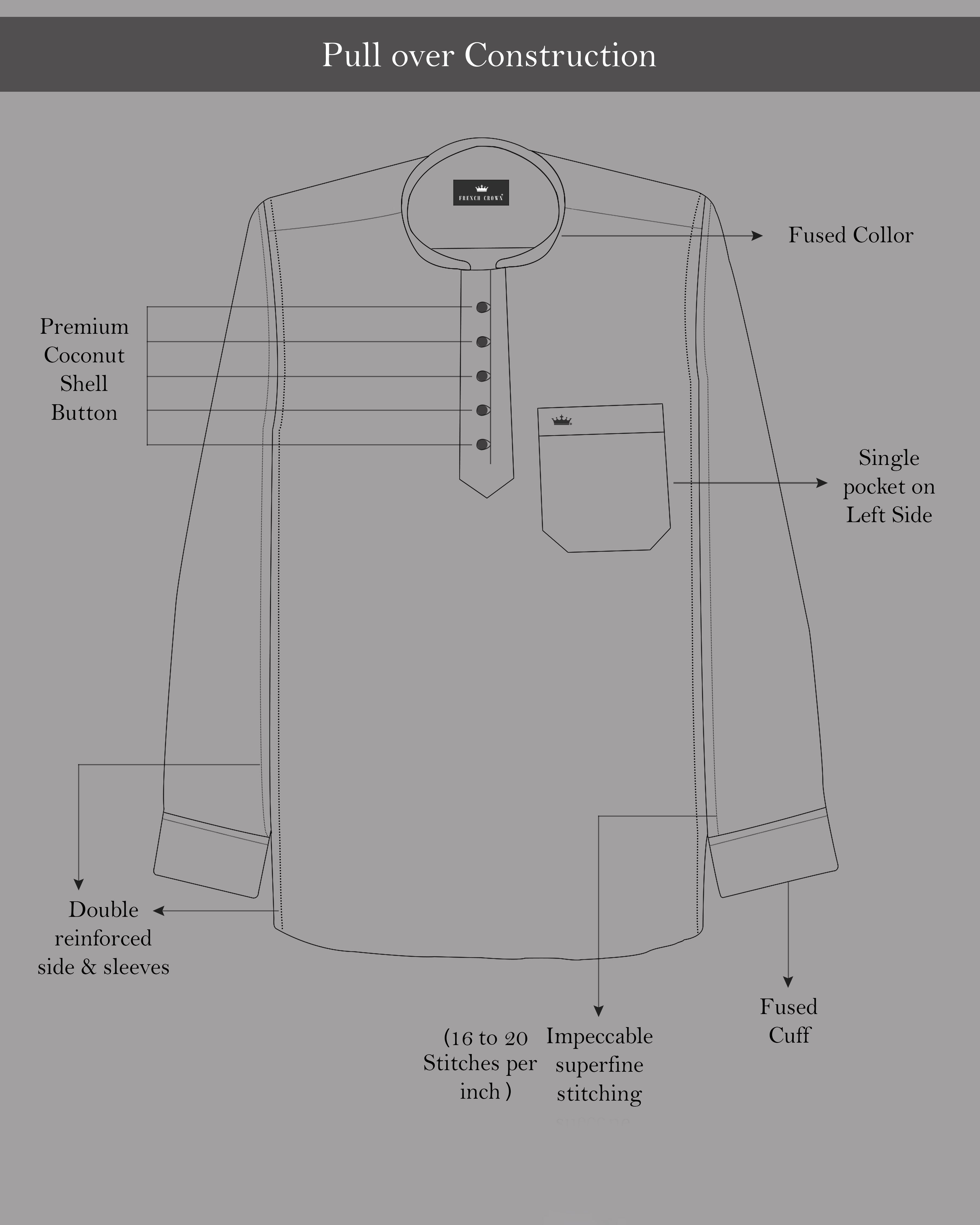 Bright White and Pacific Blue Leaves Printed Chambray Kurta Shirt