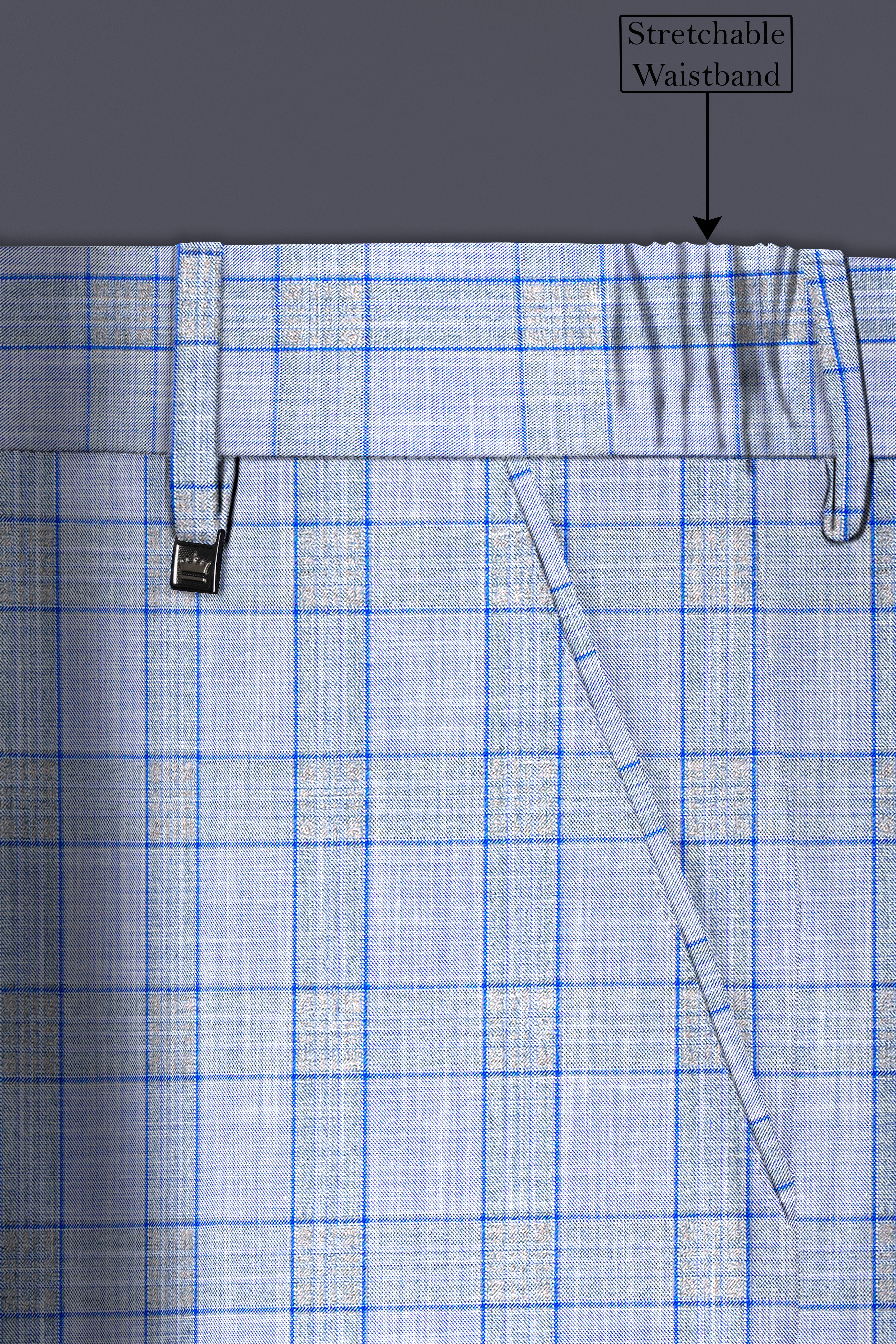 Slate Blue with Tapa Brown Plaid Wool Rich Pant