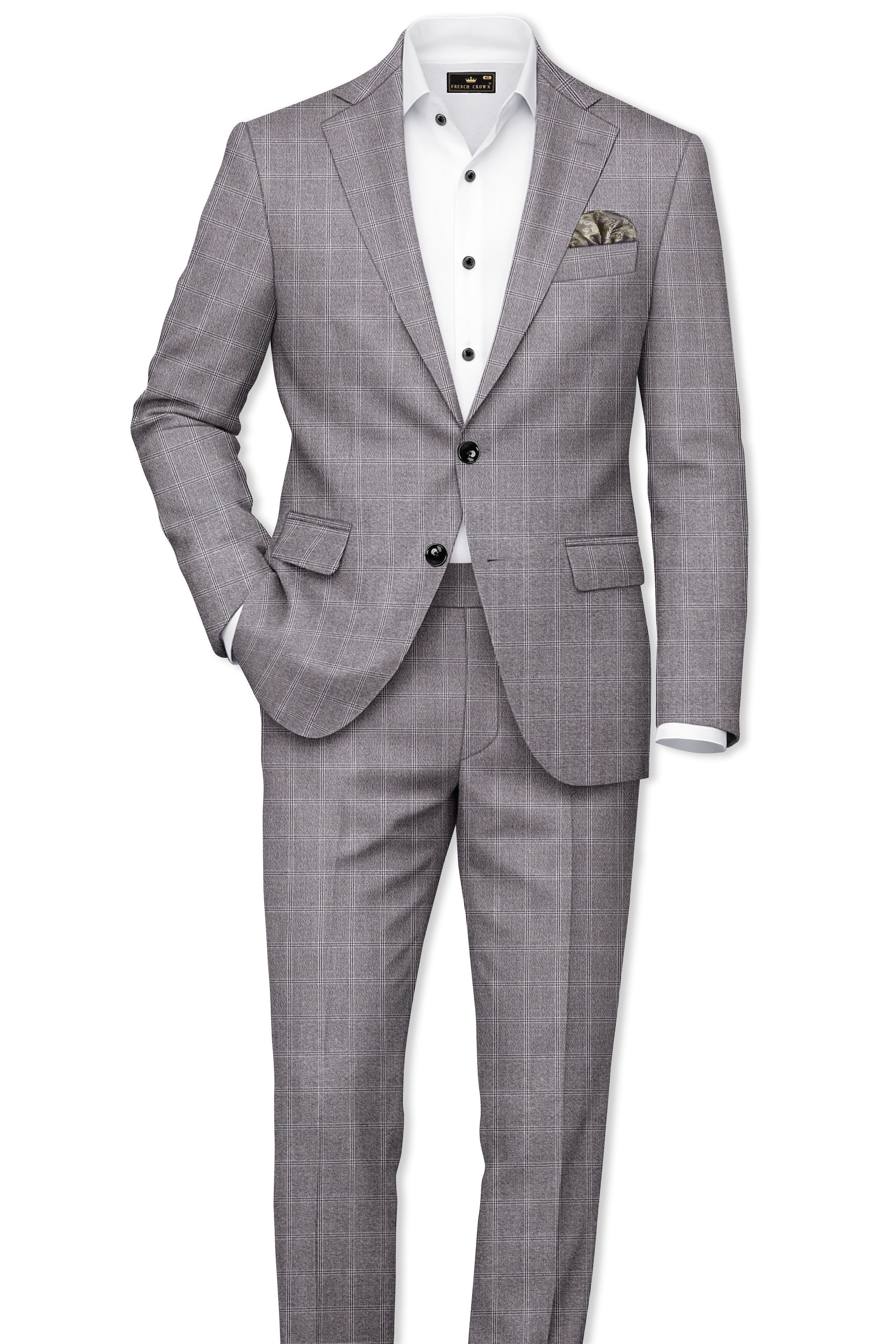 Manatee Grey windowpane Wool Rich Pant